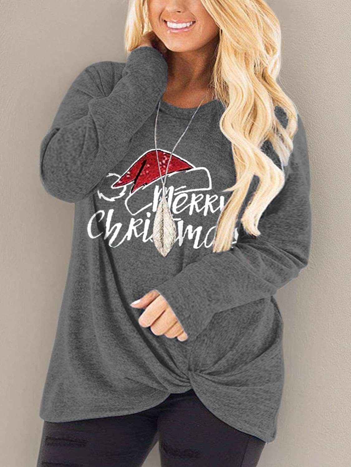 Plus Size Women's Knotted Long Sleeve T-Shirt - Loose Casual Blouse for Everyday Wear | DOLNINE