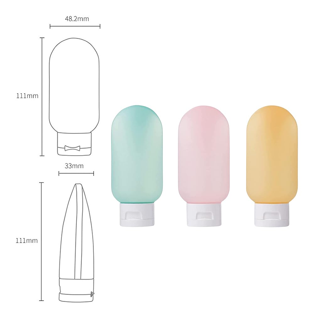 Fapiwen 3-Piece 60ml Leak-Proof Silicone Travel Toiletry Bottles Set - Refillable Squeeze Containers for Shampoo, Lotion & Cosmetics - Perfect for Air Travel, Gym & Vacation (Multicolor)