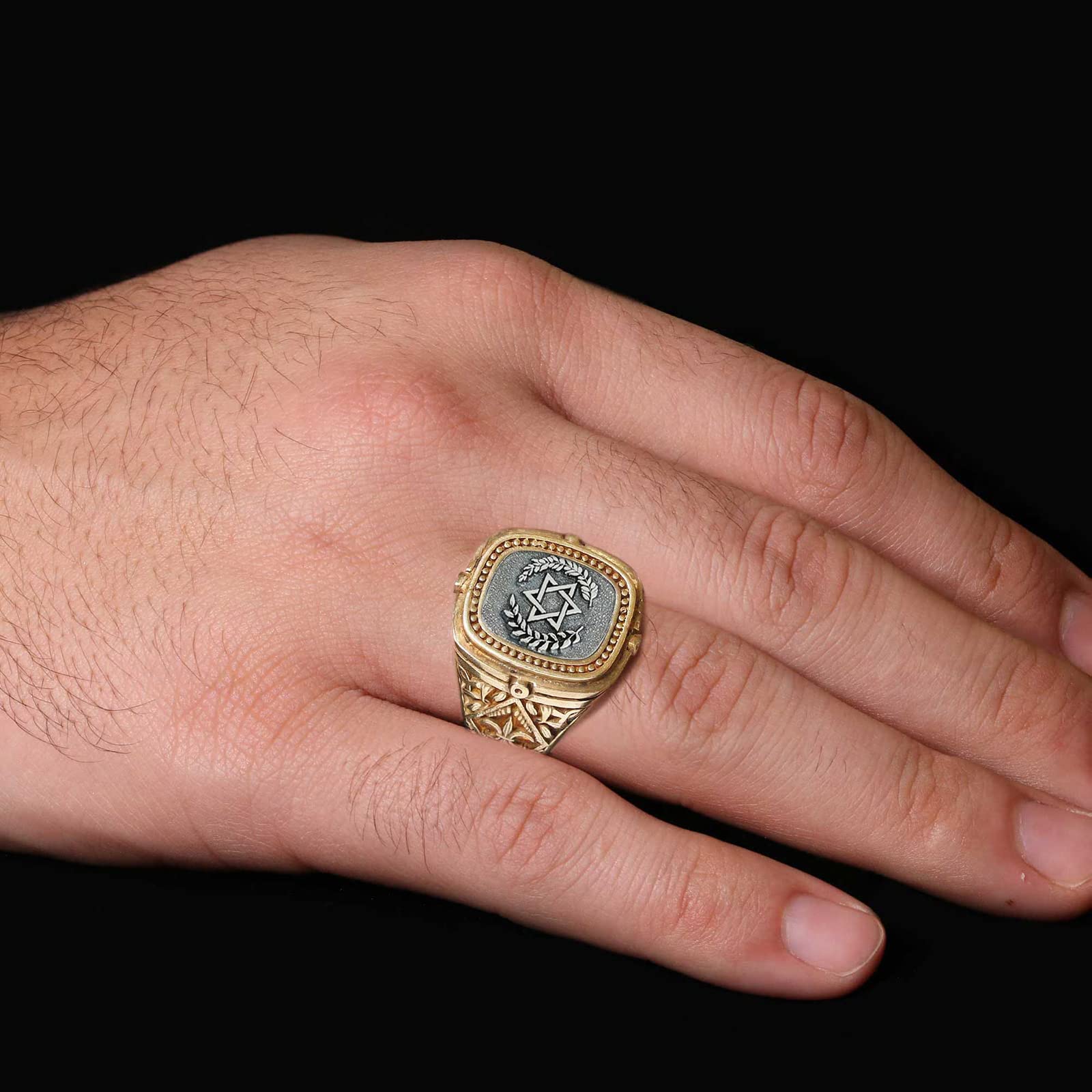 Handmade Star of David Ring - Custom Hebrew Shield of David Jewelry, 14K Gold Plated Magen David Statement Ring for Men & Women - Perfect for Hanukkah, Bar Mitzvah & Jewish Holiday Gifts