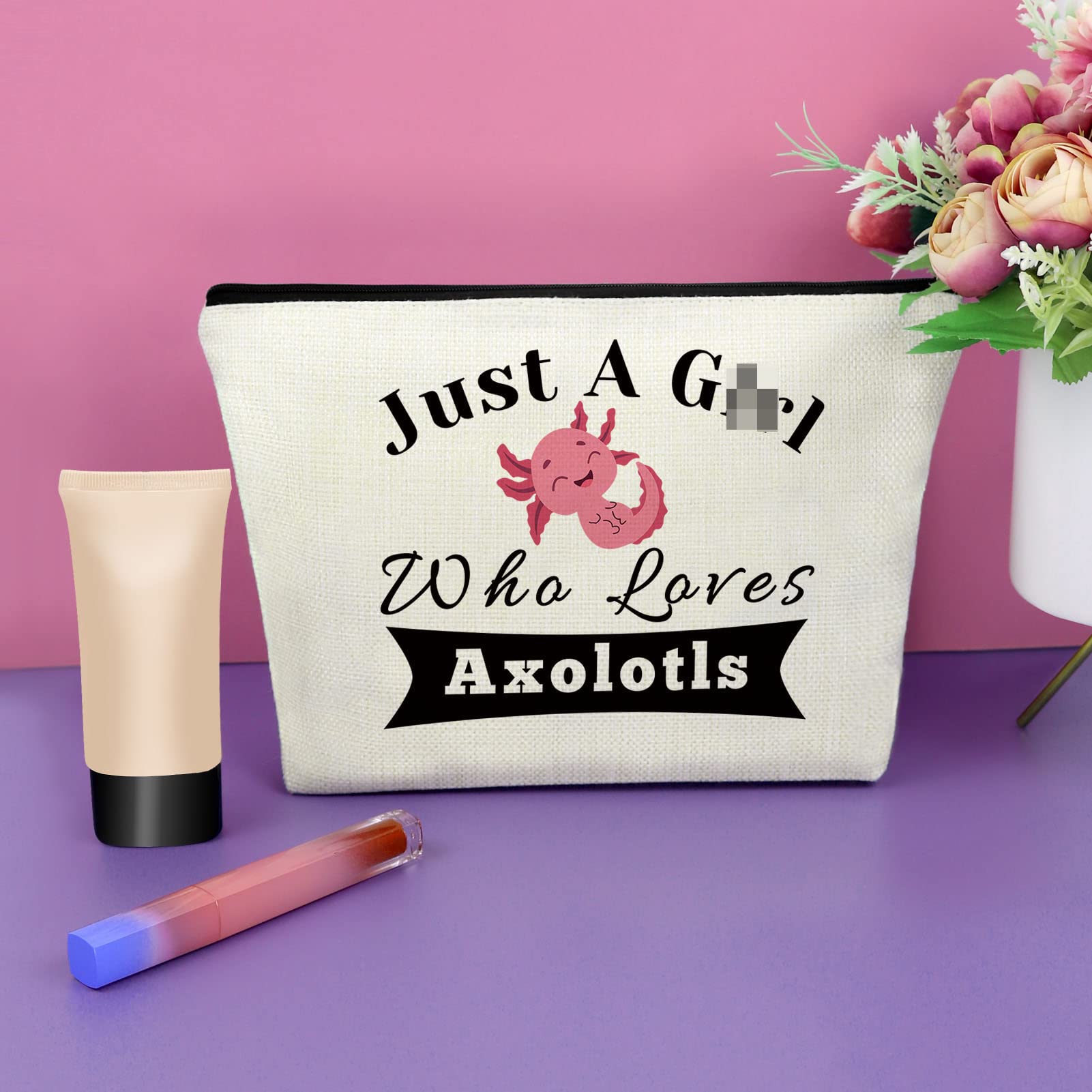 **Axolotl Makeup Bag for Women & Girls - Cute Animal Lover Cosmetic Travel Pouch - Perfect Birthday, Christmas, Thanksgiving Gift for Best Friend, Sister - Great for Travel, School, and Daily Use**