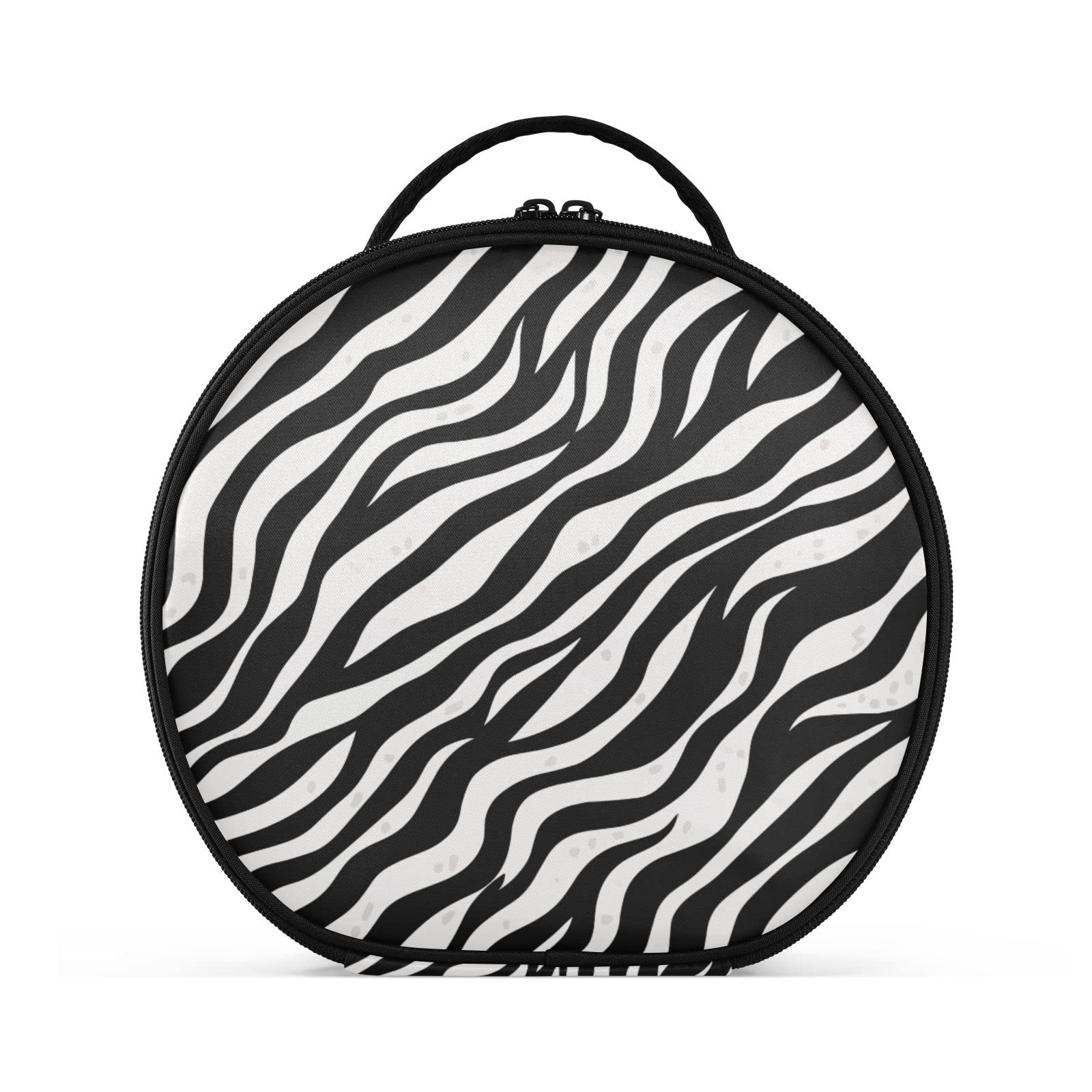 Linqin Portable Makeup Bag for Women - Travel Makeup Organizer with Adjustable Dividers, Black White Zebra Fur Cosmetic Case for Brushes, Toiletries & Jewelry | Perfect for Travel, Gym & Daily Use