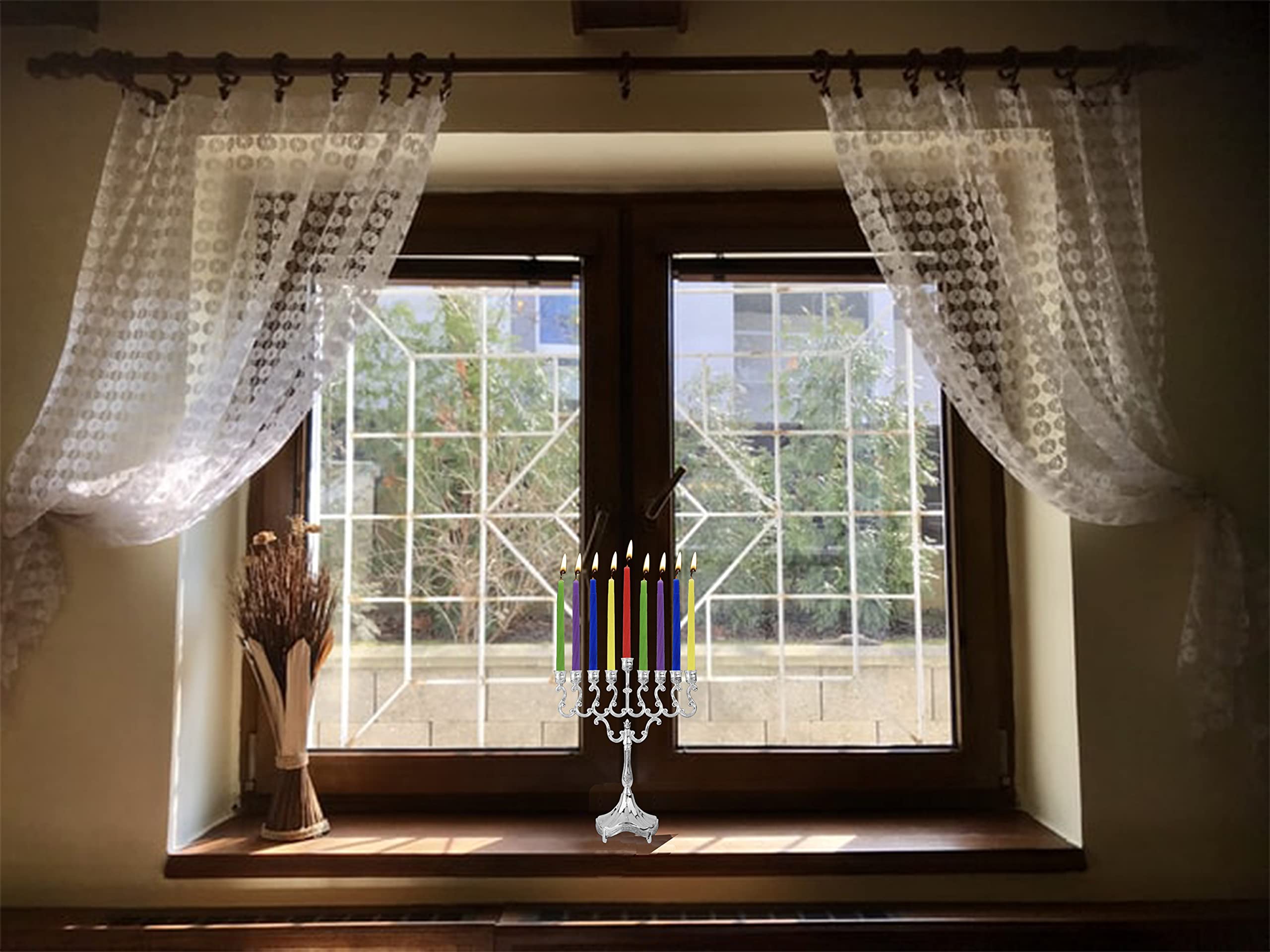 Silver Plated Hanukkah Menorah for Standard Candles - 8.5