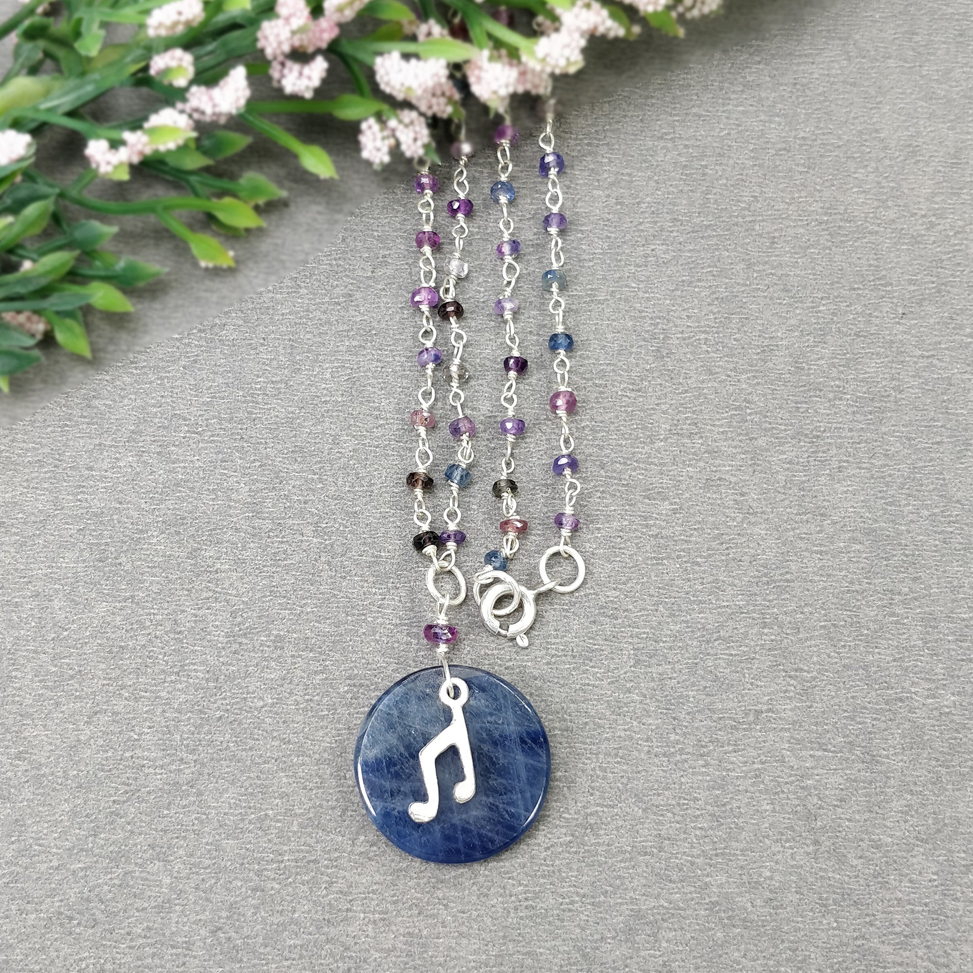 925 Sterling Silver Jewelry Set with Natural Untreated Blue Sapphire Gemstone - 19 Beads Necklace & Drop Dangle Earrings | Perfect for Weddings, Parties & Special Occasions
