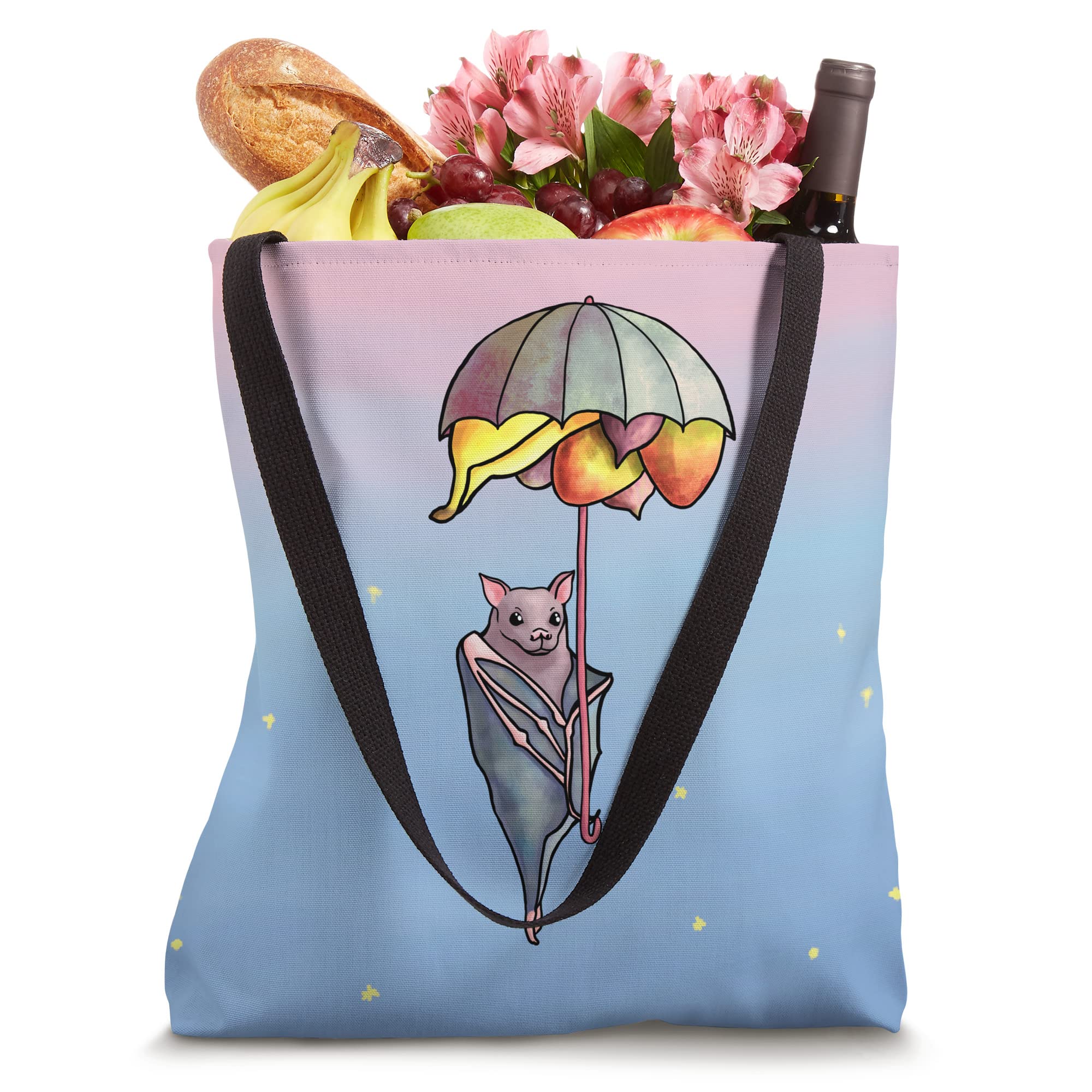 Stylish Cute Fruit Bat Print Umbrella Fruit Basket Tote Bag - Perfect for Grocery Shopping, Beach Trips & Eco-Friendly Daily Use
