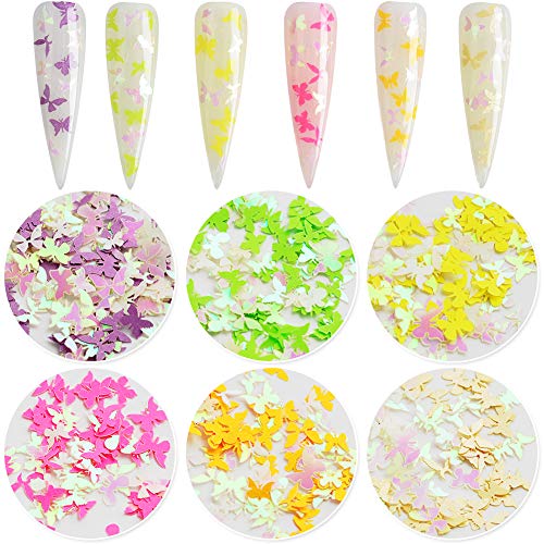 Holographic Butterfly Nail Art Sequins - Iridescent 3D Butterfly Decals & Wooden Slice Nail Flakes - Glitter Nail Charms for Manicure & Nail Decoration - Perfect for DIY Nail Art, Salon Designs, and Party Glam Looks