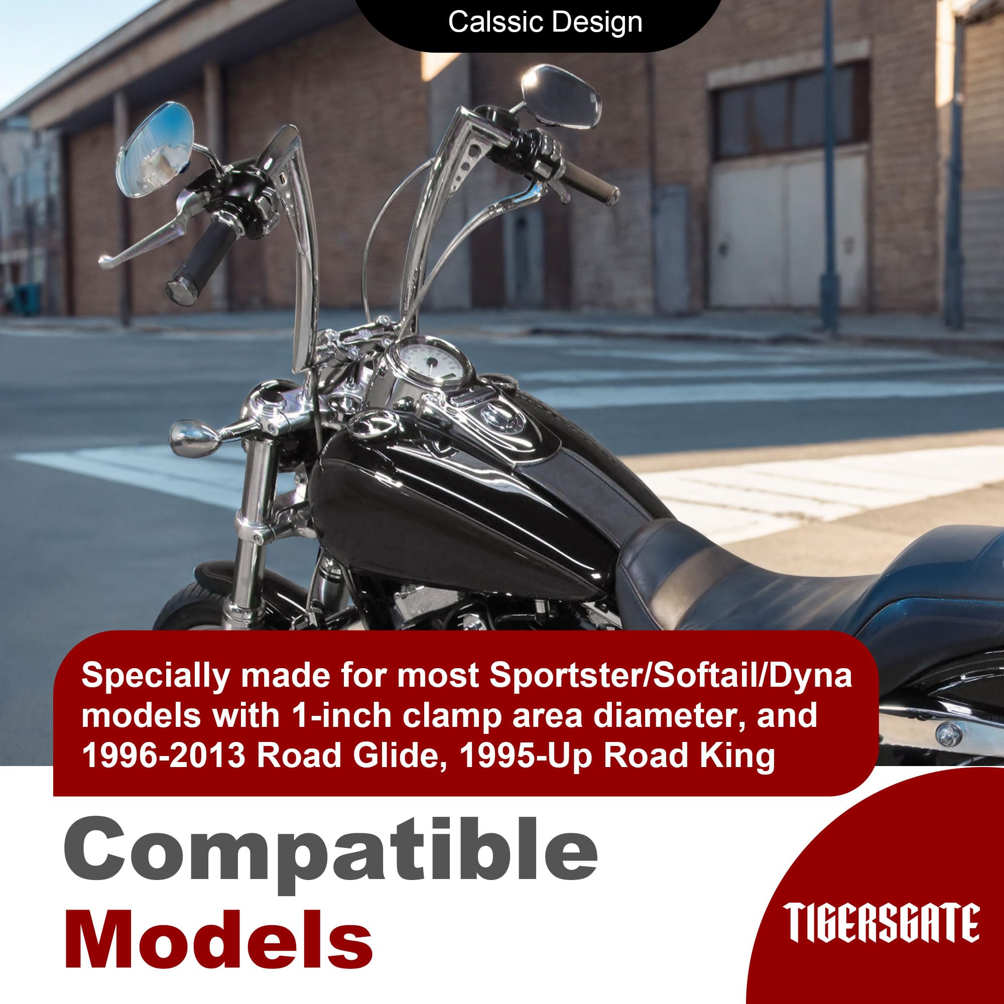 1.25 Inch Chrome Z Bar Ape Hanger Handlebars for Harley Davidson Sportster Dyna Softail 1995-Up & Road King Road Glide 1998-2013 - Perfect for Cruiser Motorcycle Upgrades and Long-Distance Riding Comfort