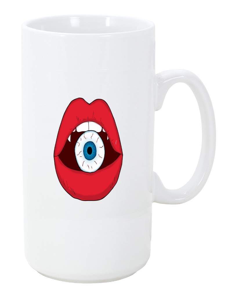 Trendy Accessories 20oz Ceramic Coffee Mug with Red Lips & Eyeball Art - Perfect for Home, Office, or Gift Giving