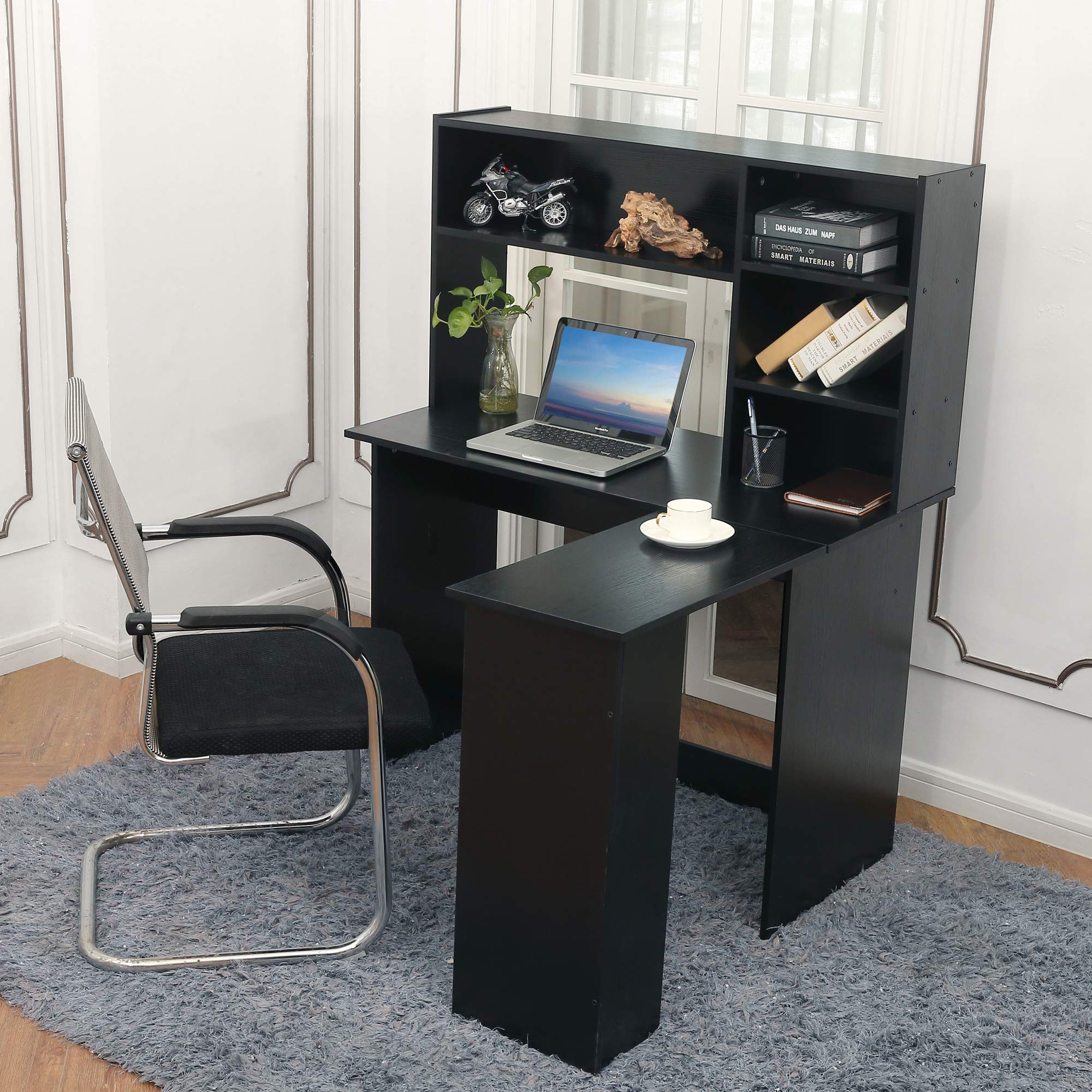 ivinta Modern L-Shaped Computer Desk with Hutch - Corner Gaming & Home Office Desk with Storage Shelves, Dark Brown Writing Workstation for Small Spaces | Perfect for Gaming, Remote Work & Study