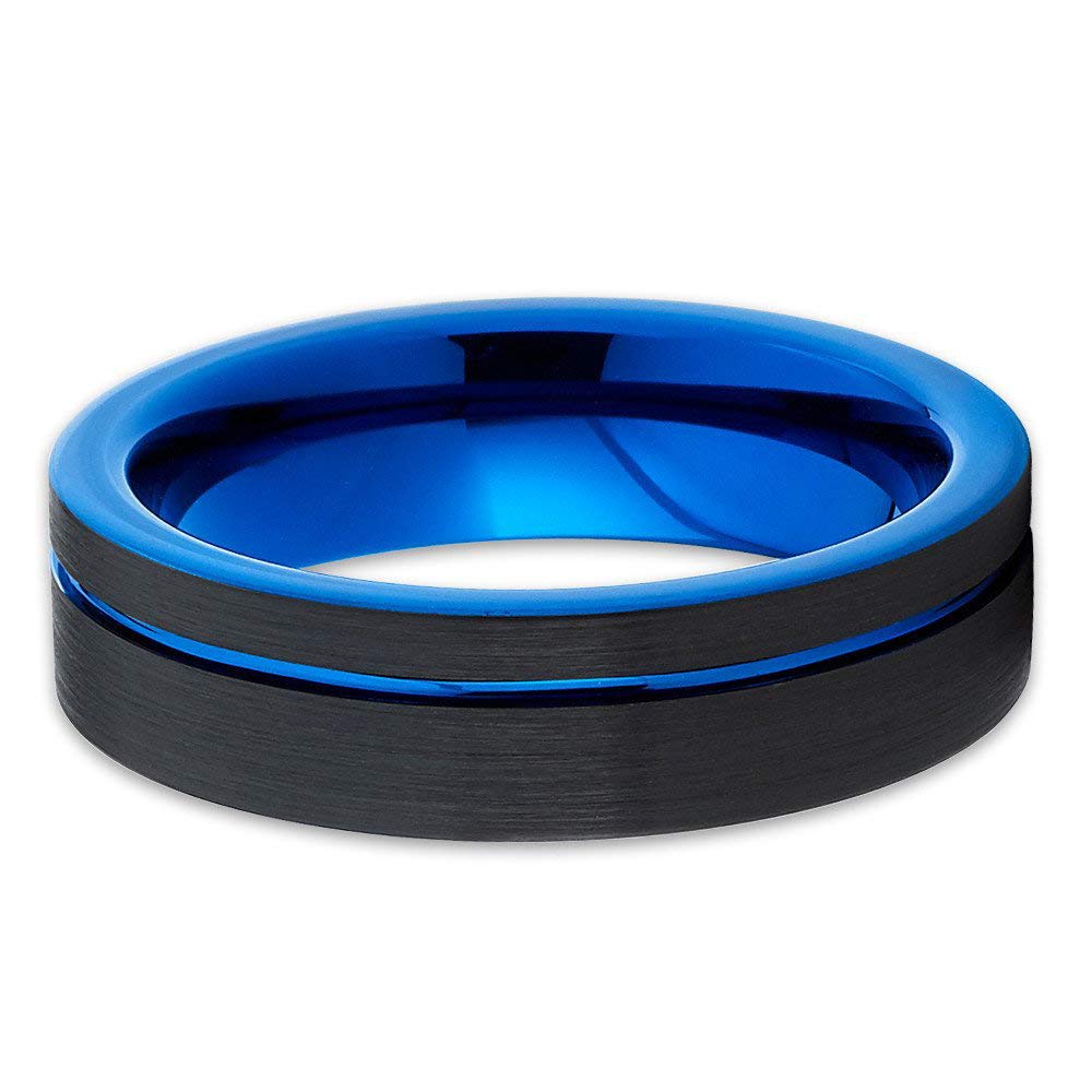 Blue Tungsten Wedding Band for Men & Women - 6mm Comfort Fit Black Tungsten Carbide Ring - Anniversary, Engagement, or Promise Ring - Durable & Scratch-Resistant for Daily Wear