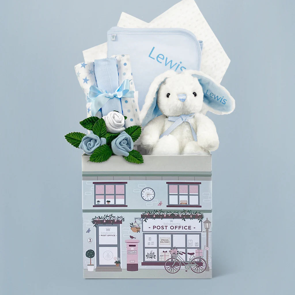 Personalized Baby Boy Gift Set - Newborn Baby Shower Present, Christening or Birthday Gift - Includes Blanket, Bodysuit & Hat - SKU: LBG1064 - Perfect for First Photos, Hospital Visits & Special Occasions