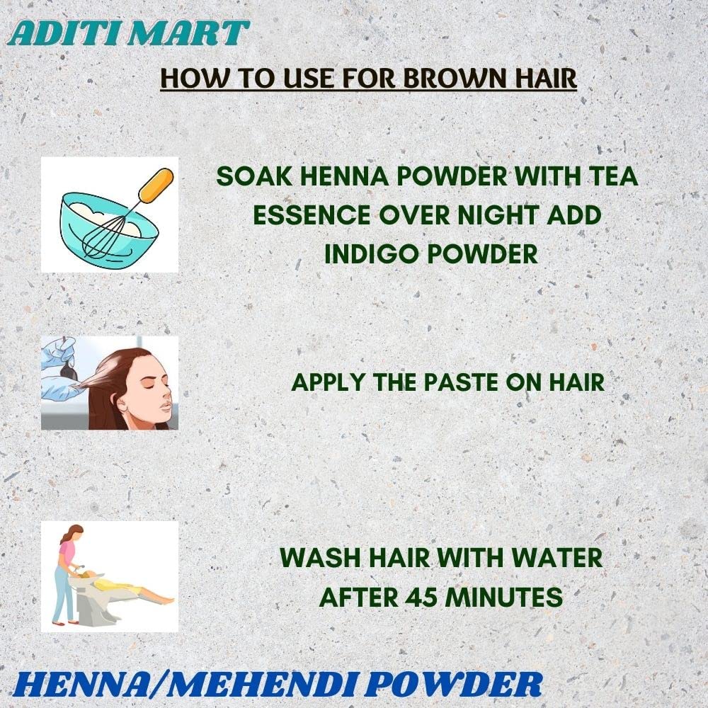 Aditi Mart Natural Herbal Henna Mehndi Powder for Hair - 100% Pure Organic Hair Dye & Mehndi Design | Chemical-Free Brown Henna (227g) | Safe for Hair Coloring, Tattoos & Bridal Mehndi
