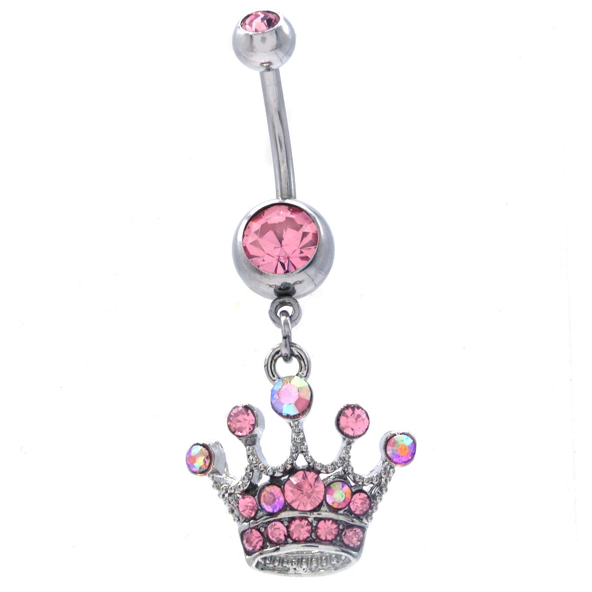 Pink Tiara Belly Ring - 14G Dangle Navel Jewelry for Parties