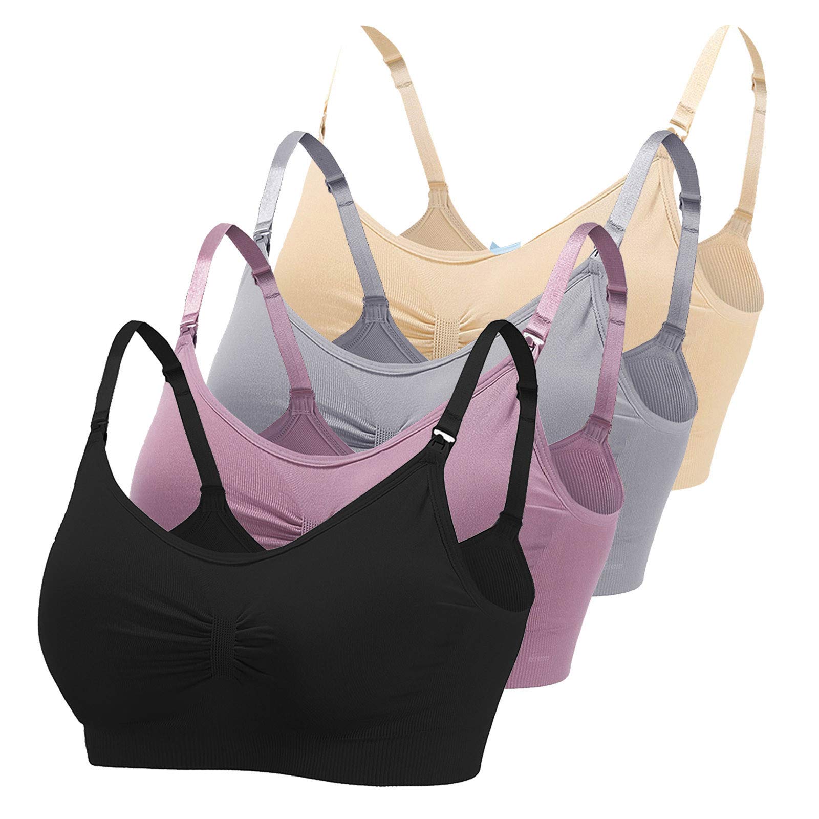 Best Nursing Bras for Women - 4-Pack Maternity & Breastfeeding Bras in Multiple Colors - Comfortable Sleep & Intimates Wear for New Moms