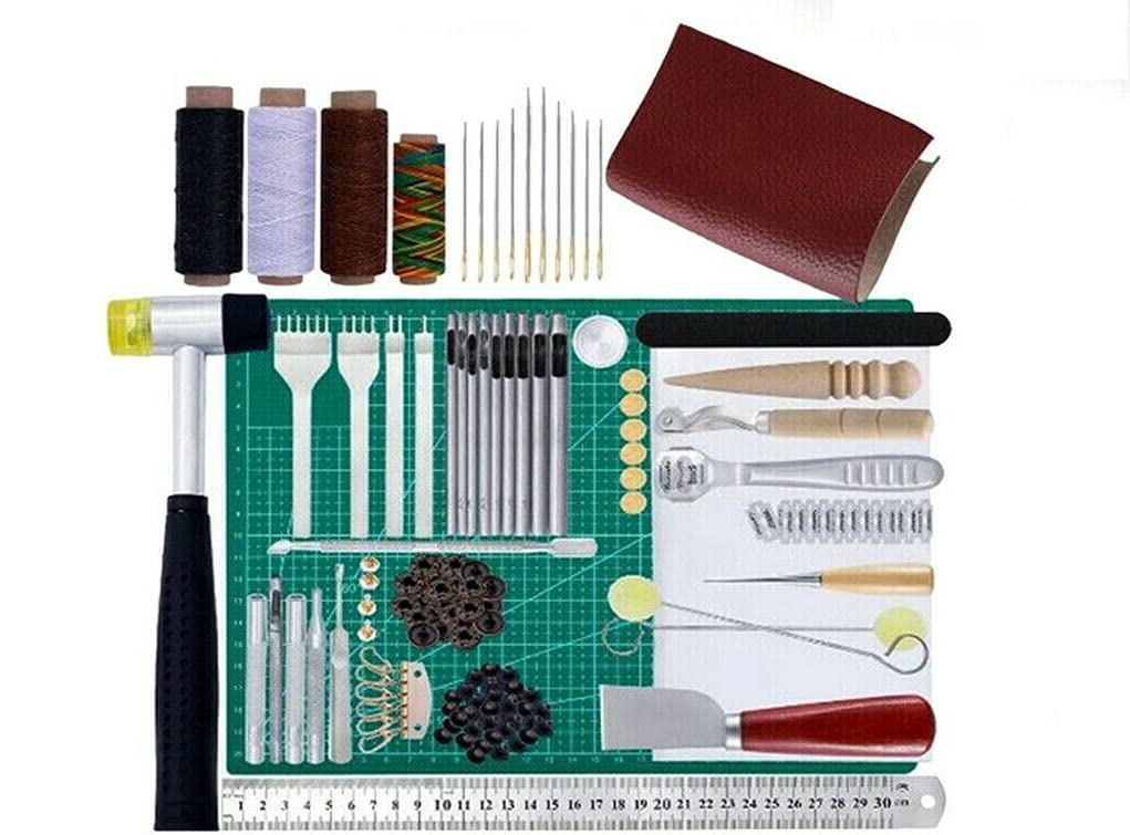 63-Piece Leather Craft Tool Kit - Professional Hand Sewing Supplies, Stitching Groover & DIY Leatherworking Tools for Belts, Wallets & Bags Making