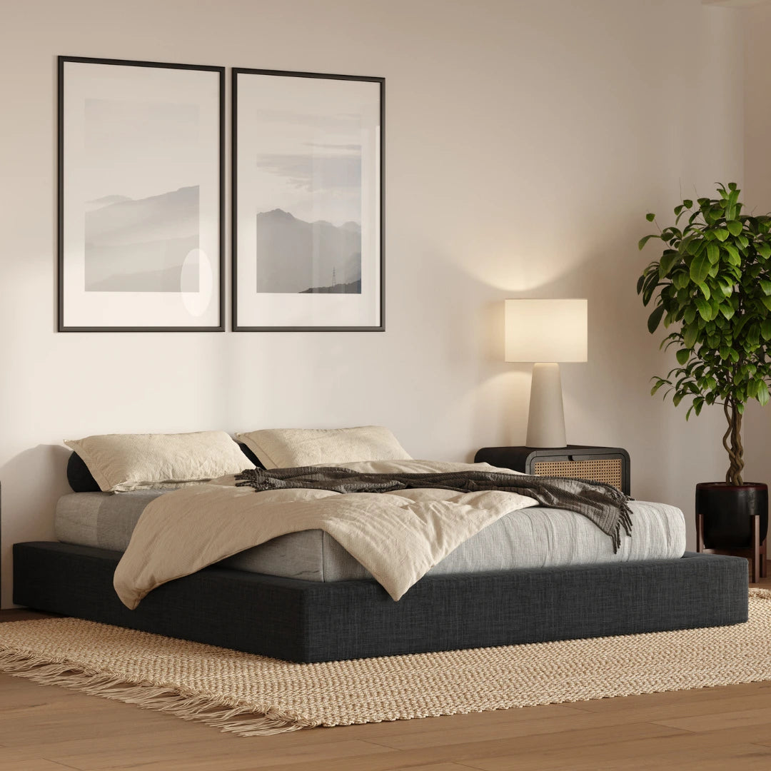 Ultra Sturdy Bed Frame in Charcoal - Heavy Duty Metal Platform Bed with Noise-Free Support for Master Bedroom, Guest Room & Dorm