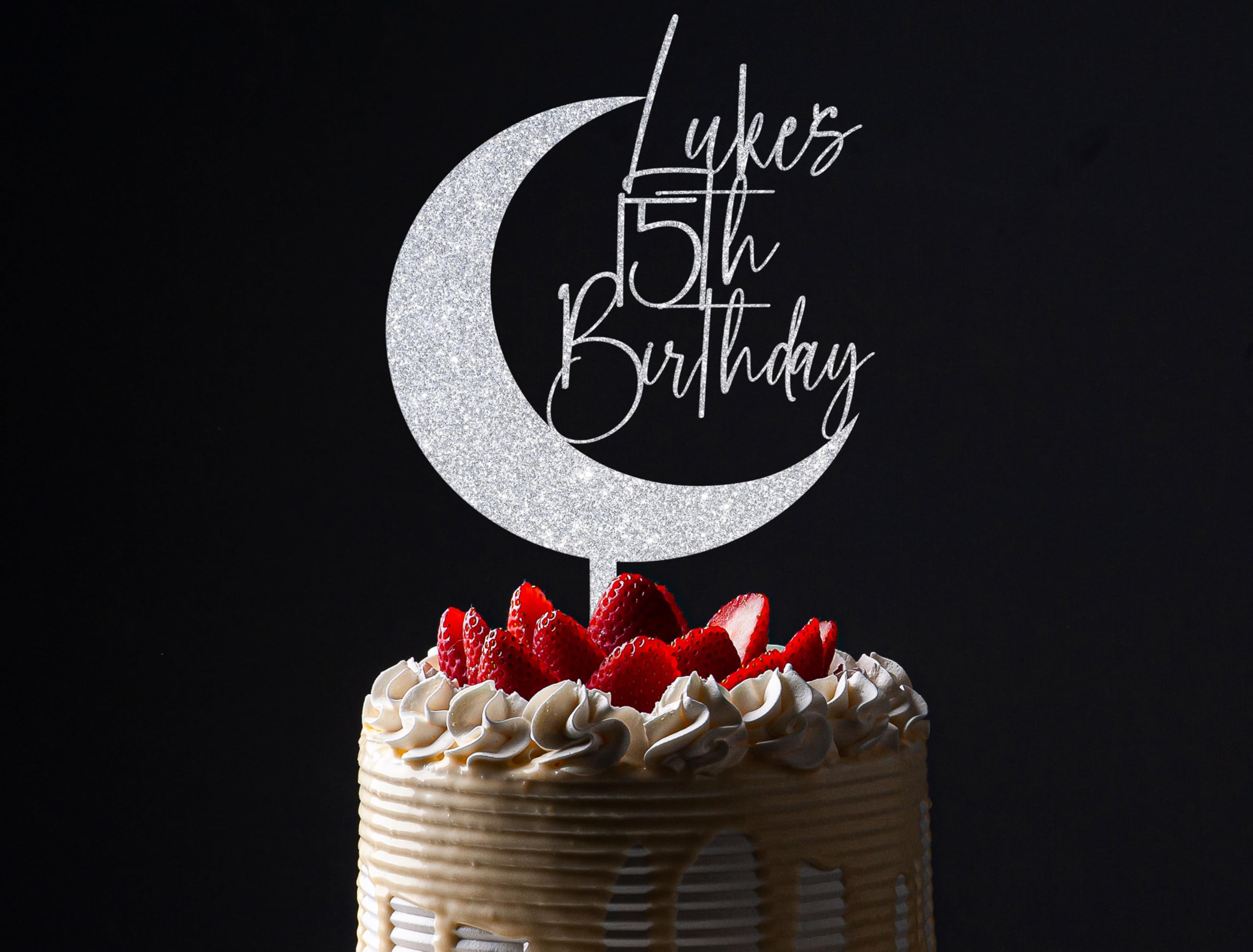 Custom Crescent Moon Wedding Cake Topper - Personalized Celestial Cake Decor with Names & Date - Elegant Country Wedding Cake Topper for Rustic, Boho & Celestial Themed Weddings