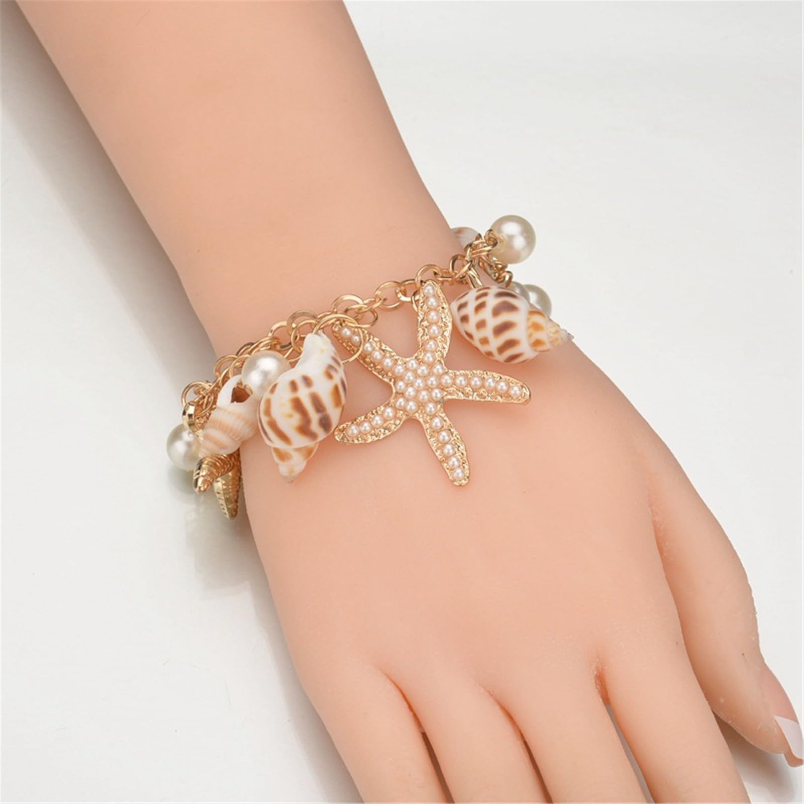 Beach Bracelets for Women - Seashell & Starfish Charm Bracelet Jewelry Set, Hawaiian Shell Anklet, Mermaid Costume Accessories for Girls - Perfect for Vacations, Beach Parties & Summer Outfits