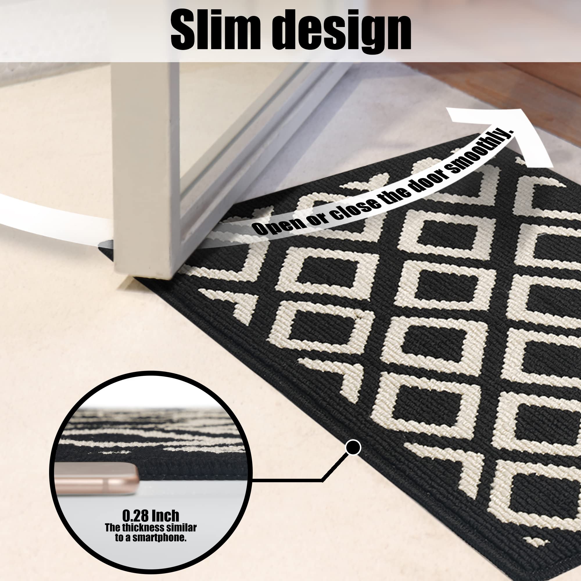 24x35.5 Inch Non-Slip Indoor Outdoor Doormat - Machine Washable Low Profile Welcome Rug for Front Door Entryway (Black & White) - Perfect for Homes, Apartments & Office Entrances