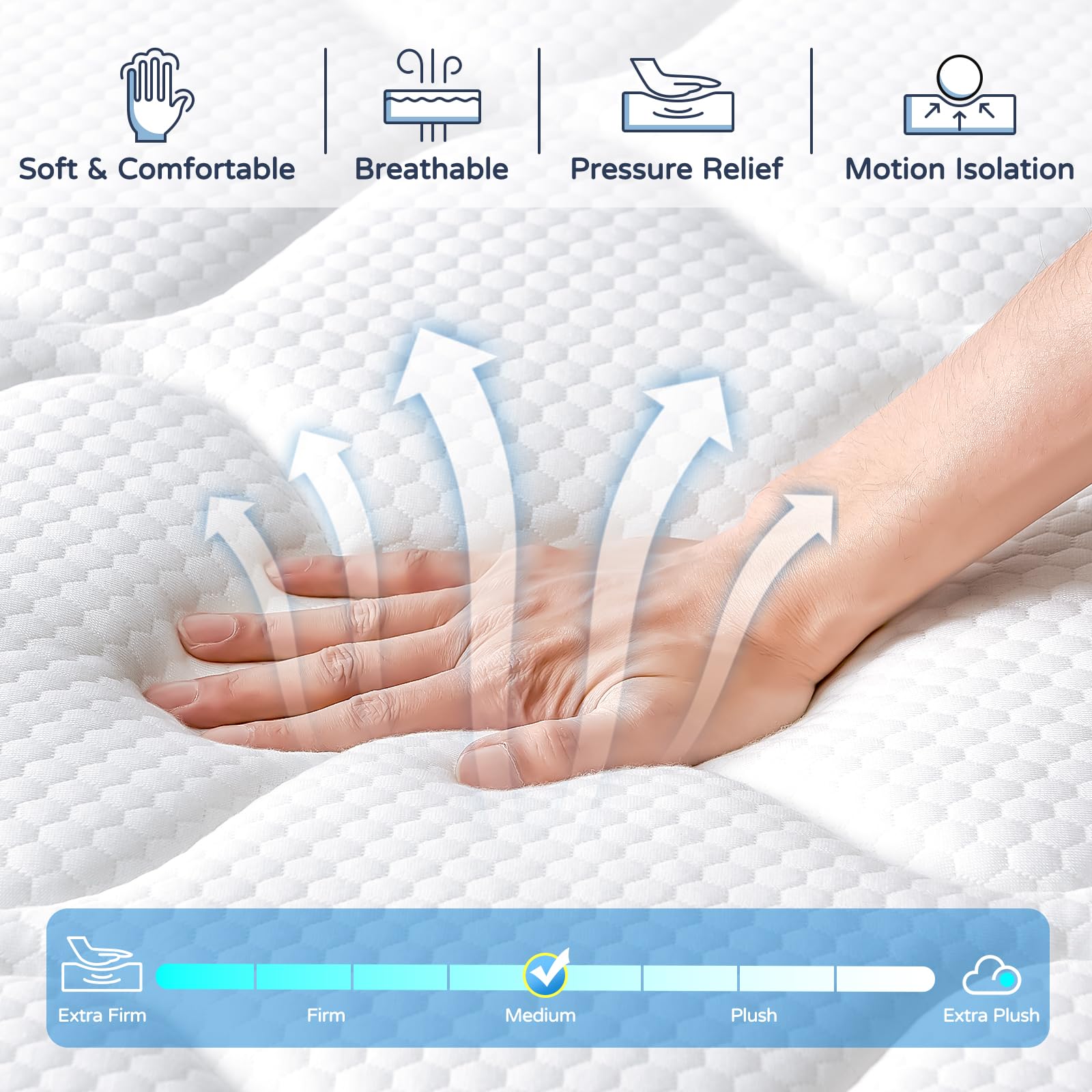 12 Inch King Size Hybrid Mattress in a Box - Memory Foam & Pocket Spring Support - Medium Firm Comfort - Non-Fiberglass - Perfect for Master Bedrooms, Guest Rooms & Apartment Sleeping
