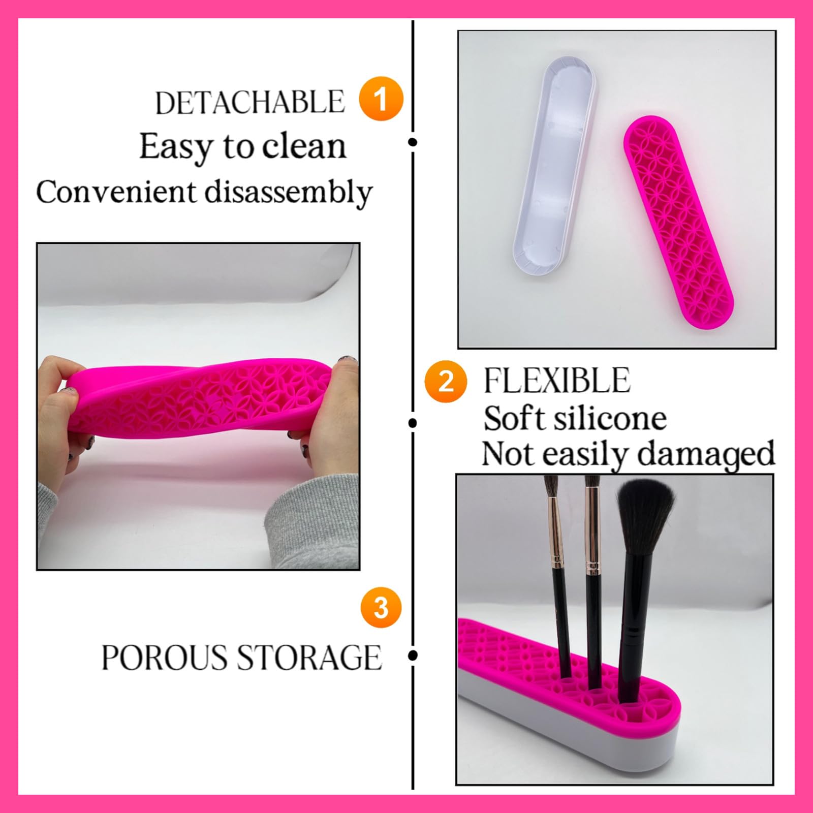 2-Pack Pink Silicone Makeup Brush Holder & Cosmetic Organizer - Waterproof Desktop Storage Box for Brushes, Lipsticks, Eyeliners | Perfect for Vanity, Bathroom, Travel & Makeup Artist Kit