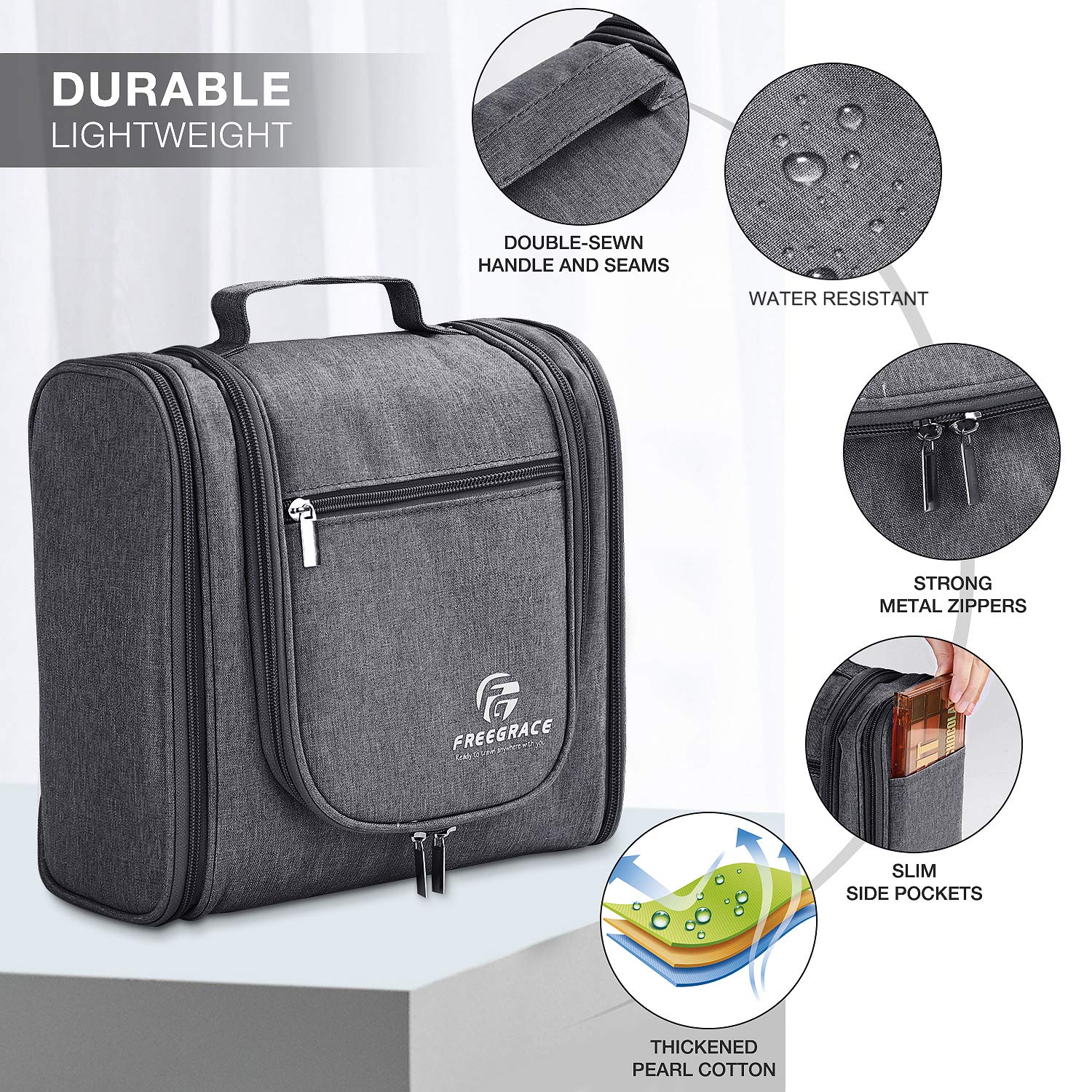 Extra Large Hanging Toiletry Bag - Premium Travel Organizer for Men & Women | Waterproof Nylon Bathroom & Shower Bag | Perfect for Cosmetics, Makeup Brushes & Toiletries | Ideal for Travel, Camping & Gym Use