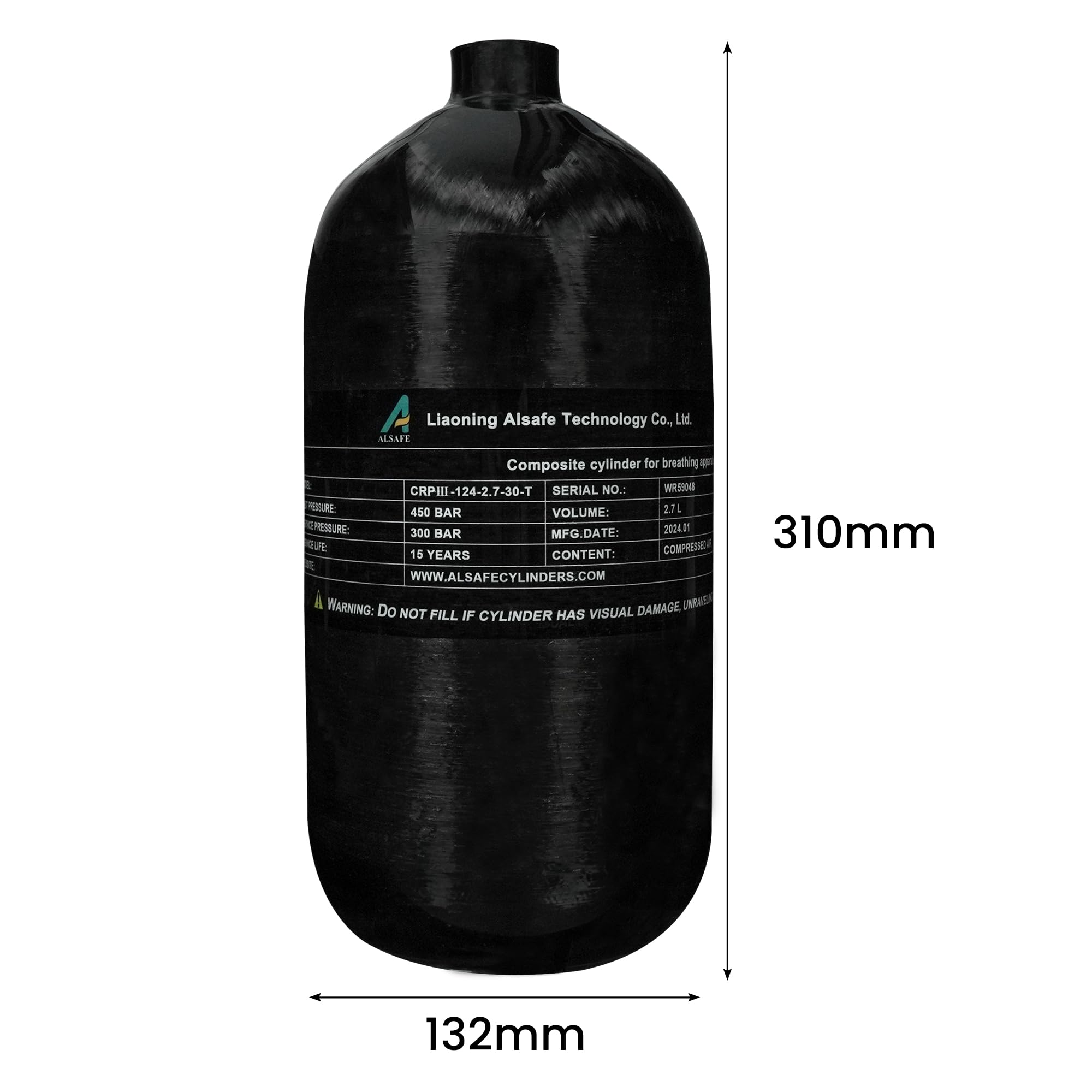 TUXING 4500Psi Carbon Fiber Scuba Tank 2.7L 164Cu in High Pressure Air Tank - CE Certified PCP Paintball & Diving Cylinder (Empty) M18x1.5 Thread - Perfect for Scuba Diving, Paintball Games & Airgun Refills