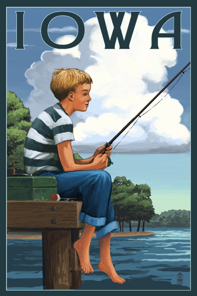 12x18 Iowa Boy Fishing Metal Wall Art - High-Quality Aluminum Decor for Home, Office & Cabin - Rustic Outdoor & Indoor Wall Decor