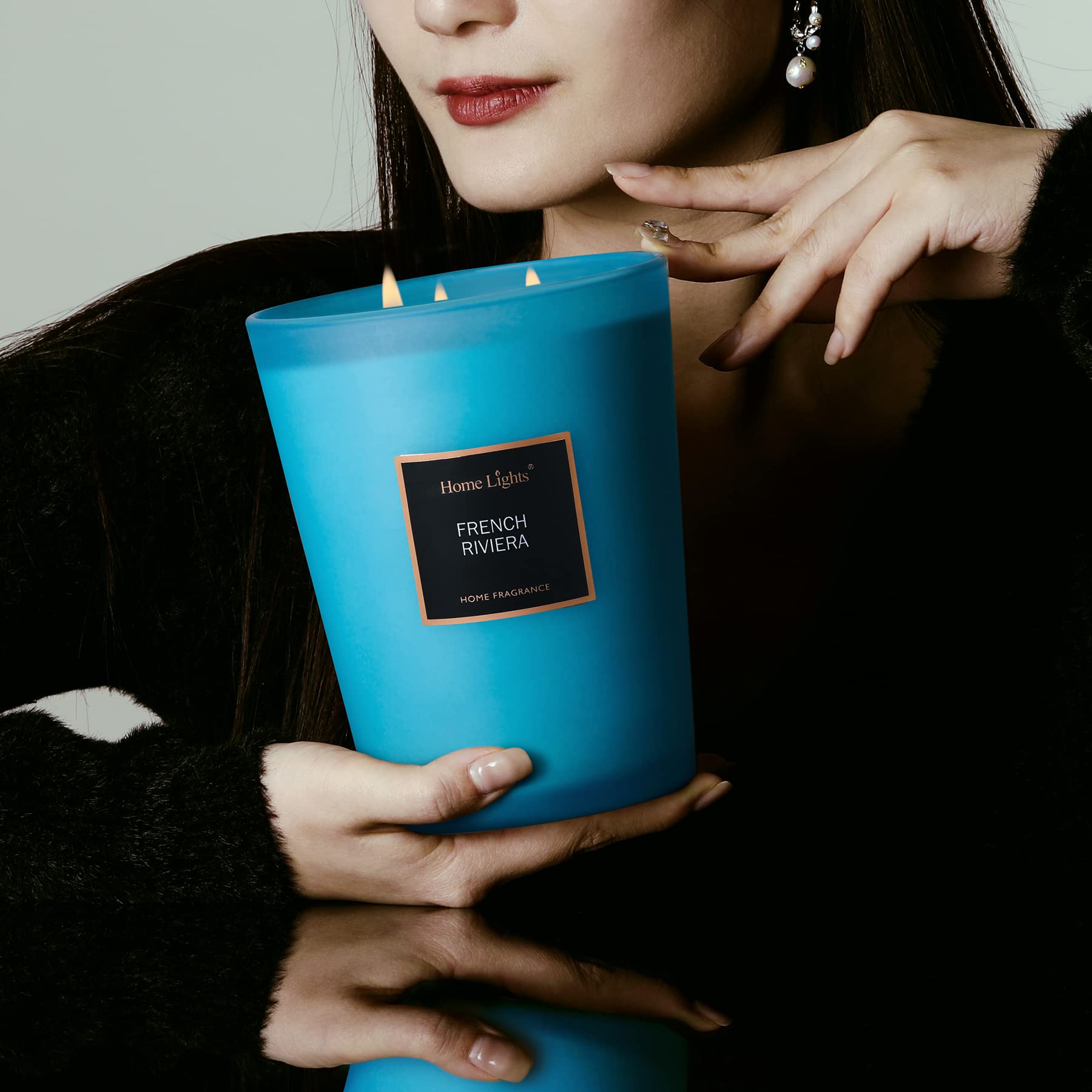 HomeLights Scented Candles - 33.3oz Large Jar Aromatherapy Soy Candle with 3 Cotton Wicks | 130-Hour Burn Time | French Riviera Fragrance | Home Decor & Relaxation Gift for Spa, Bedroom & Living Room