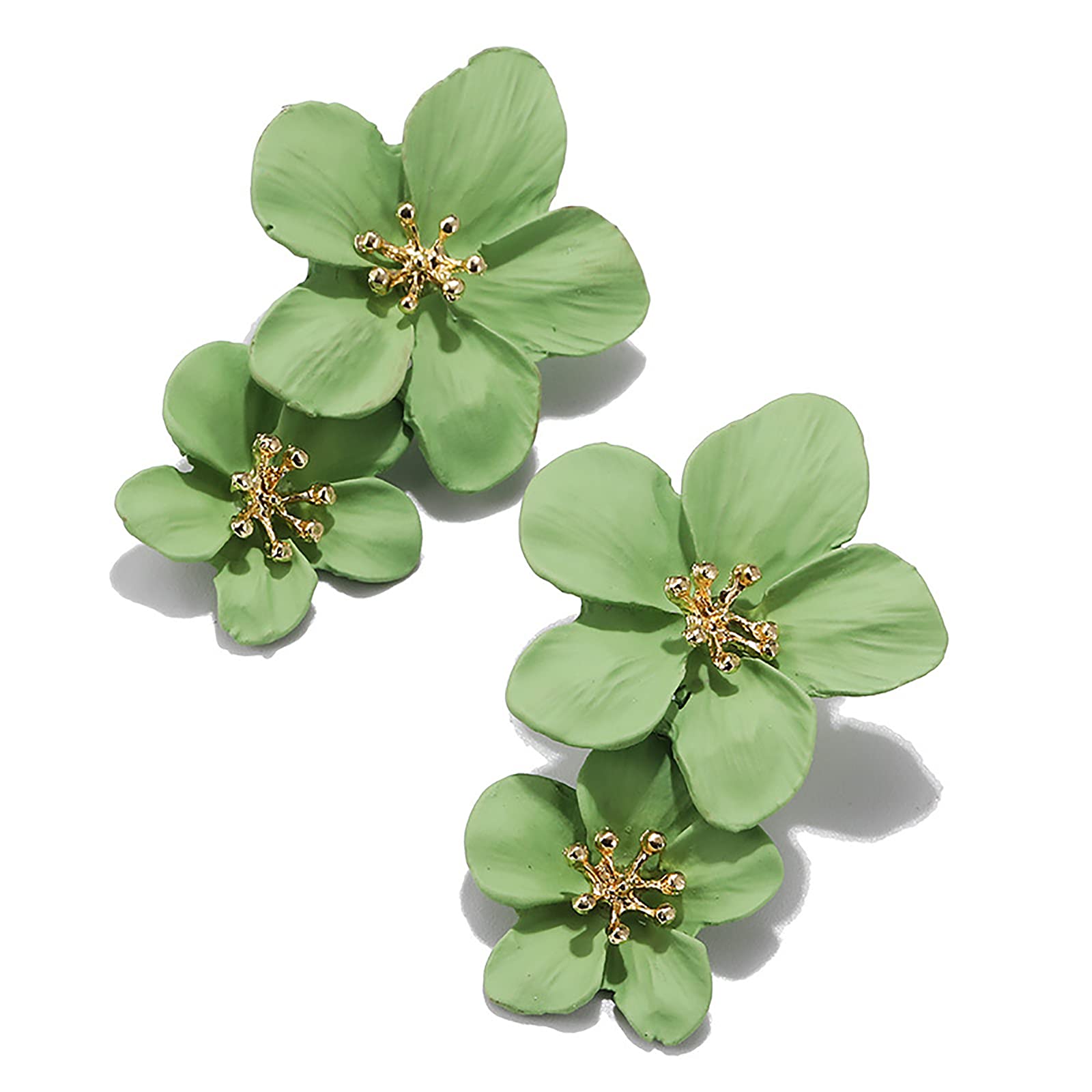 Bohemian Long Double Daisy Drop Dangle Earrings for Women - Matte Floral Petal Layered Tiered Jewelry for Summer, Wedding, Party & Casual Wear