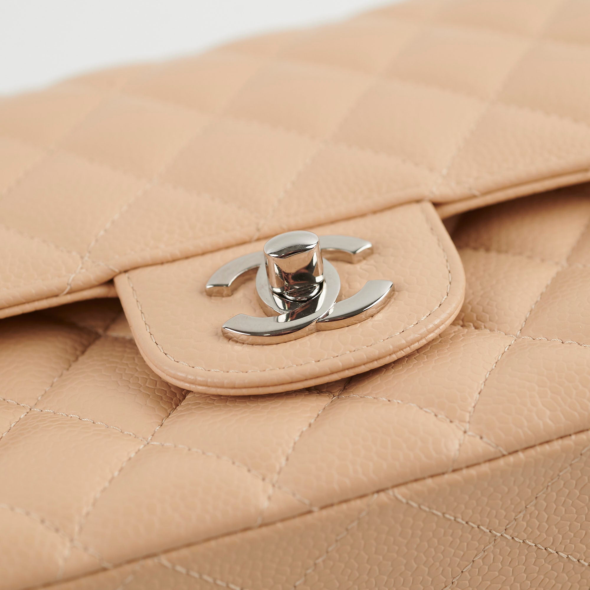 Chanel Medium/Large Caviar Double Classic Flap Bag in Beige | Luxury Designer Handbag for Women | Perfect for Work, Evening Events & Special Occasions