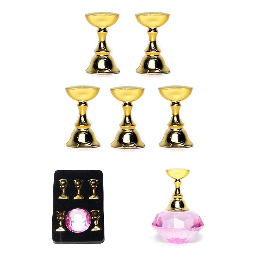 AISHU Magnetic Nail Art Display Stand - Pink Crystal Nail Holder for Painting Practice, Salon Manicure & DIY Nail Tips | Perfect for Nail Art Training, Salon Displays & Home Manicure Stations (1 Set)