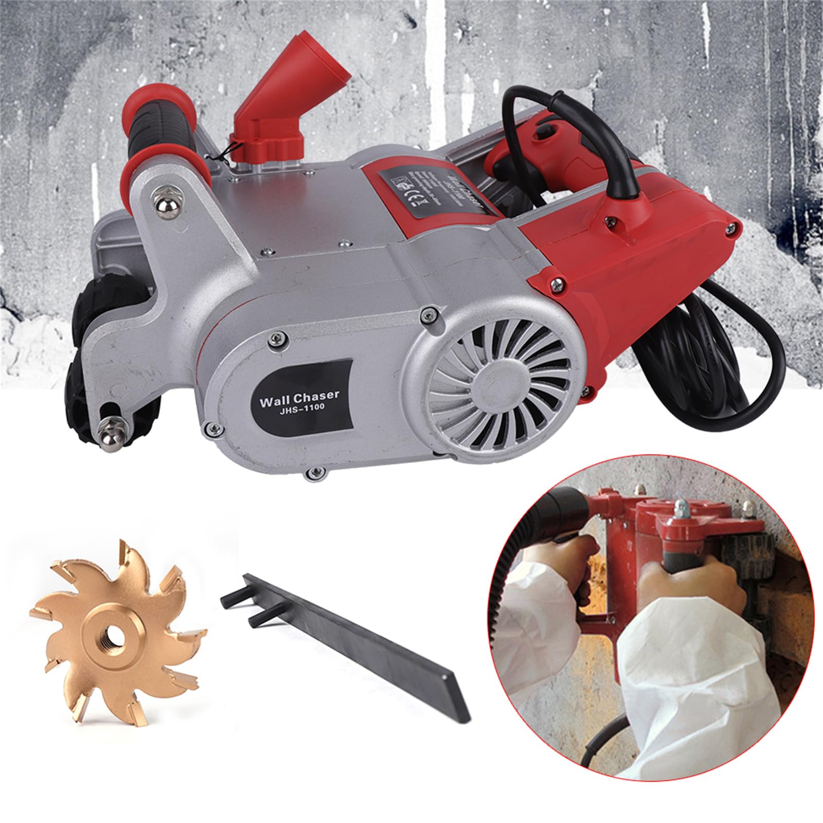 1100W Electric Wall Groove Cutting Machine - Handheld Concrete Saw, Brick Cement Slotting Tool with Dust Extraction for DIY & Professional Renovation - Perfect for Creating Wiring Channels in Cement, Cover Walls & Red Bricks
