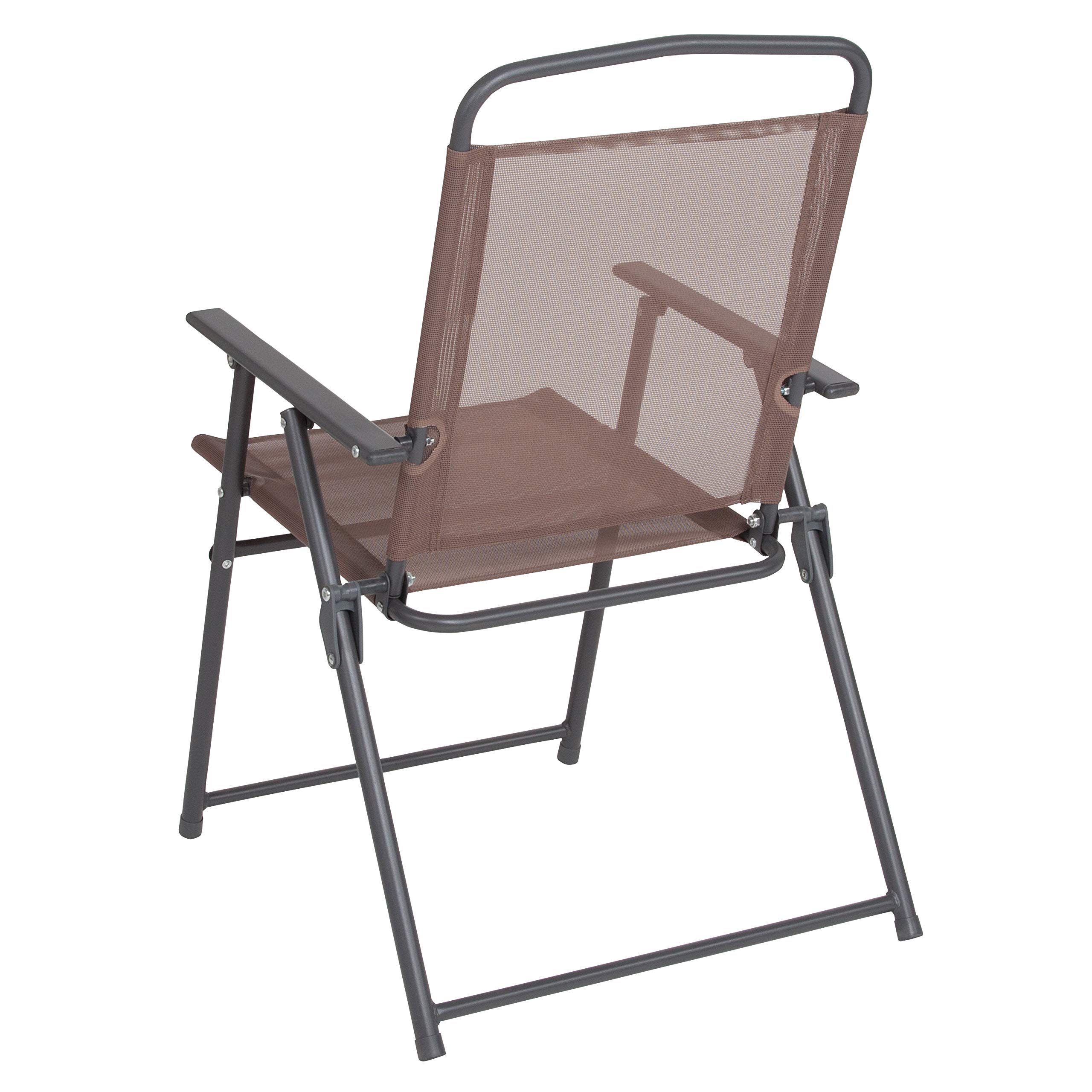 Flash Furniture Nantucket 6-Piece Outdoor Patio Dining Set with Glass Table, 4 Folding Chairs & Umbrella - Brown Rattan Wicker Furniture for Backyard, Garden, Poolside & Deck Dining