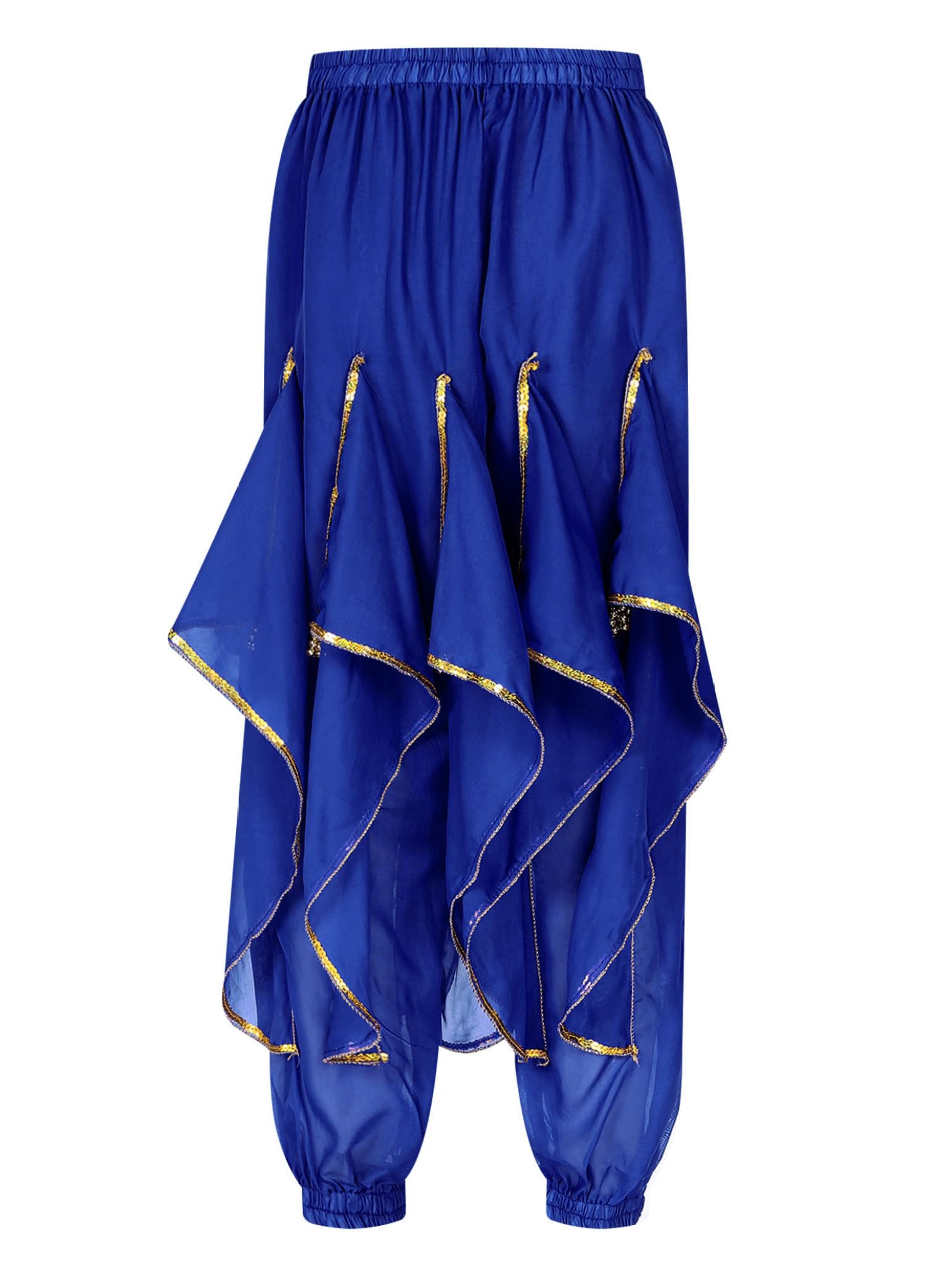 Women's Belly Dance Costume - Ruffle Harem Pants with Gold Trim for Tribal Arabic Dance & Halloween | Comfortable & Stylish for Performances, Parties & Festivals