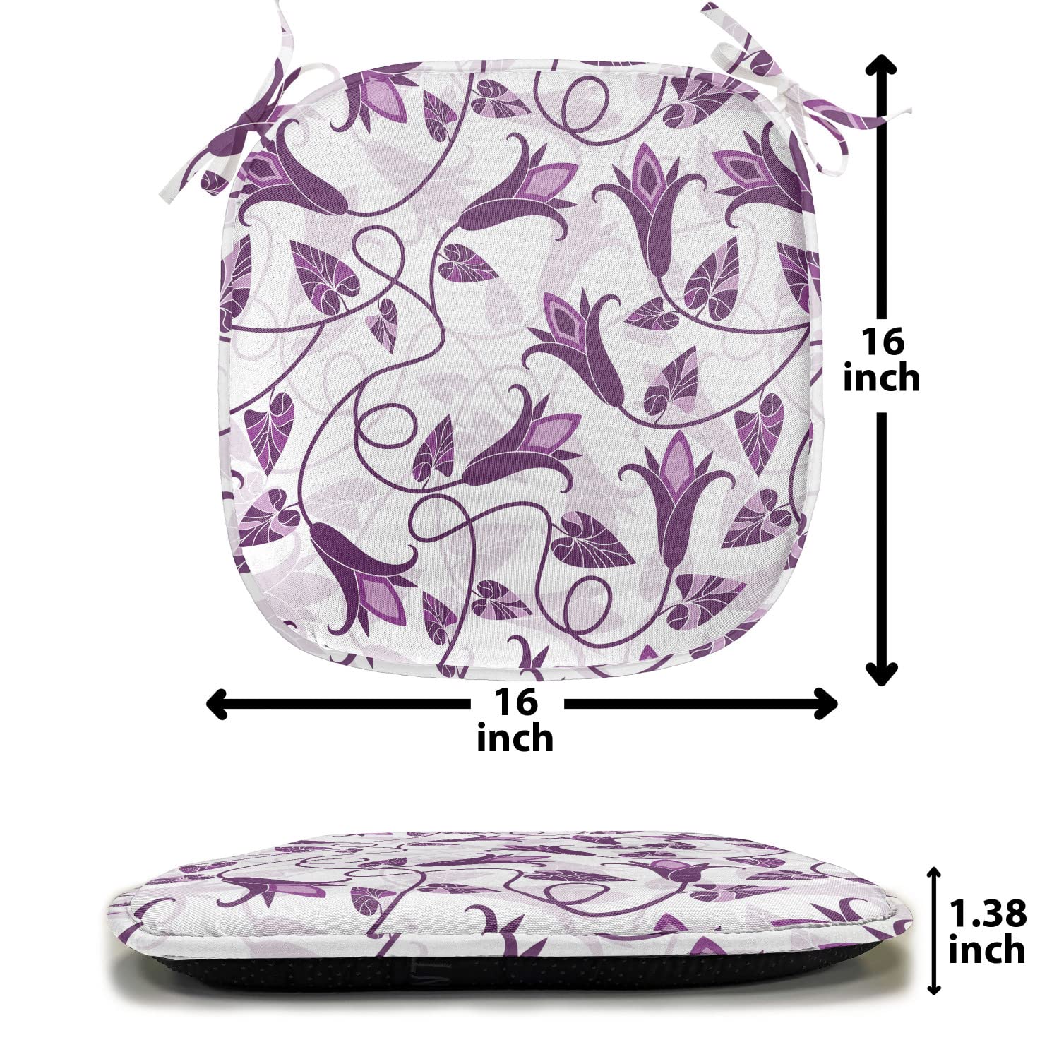 Lunarable Tulip Chair Cushion Set of 6 - Royal Floral Bouquet Abstract Design Non-Slip Seat Pads for Kitchen, Dining, Patio & Outdoor Furniture - 16x16 Inches Purple Lavender - Perfect for Home Decor, Garden Parties & Cozy Seating