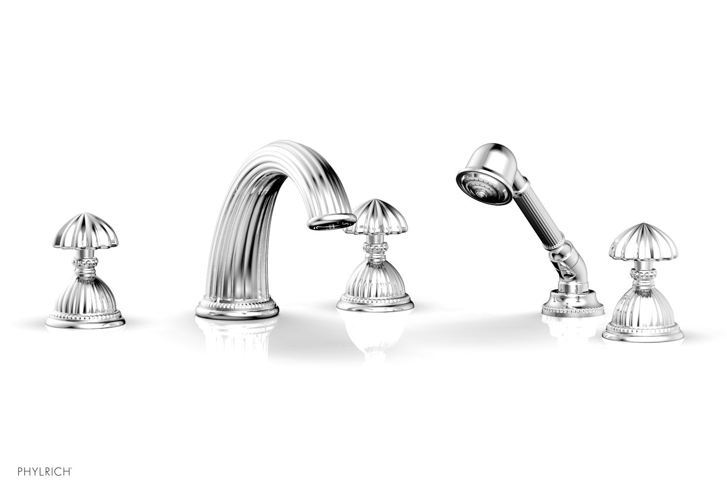 GEORGIAN & BARCELONA Deck Mounted Bathtub Faucet Set with Round Handles and Hand Shower K2361P1 - Perfect for Modern Bathroom Renovation and Spa-Like Experience