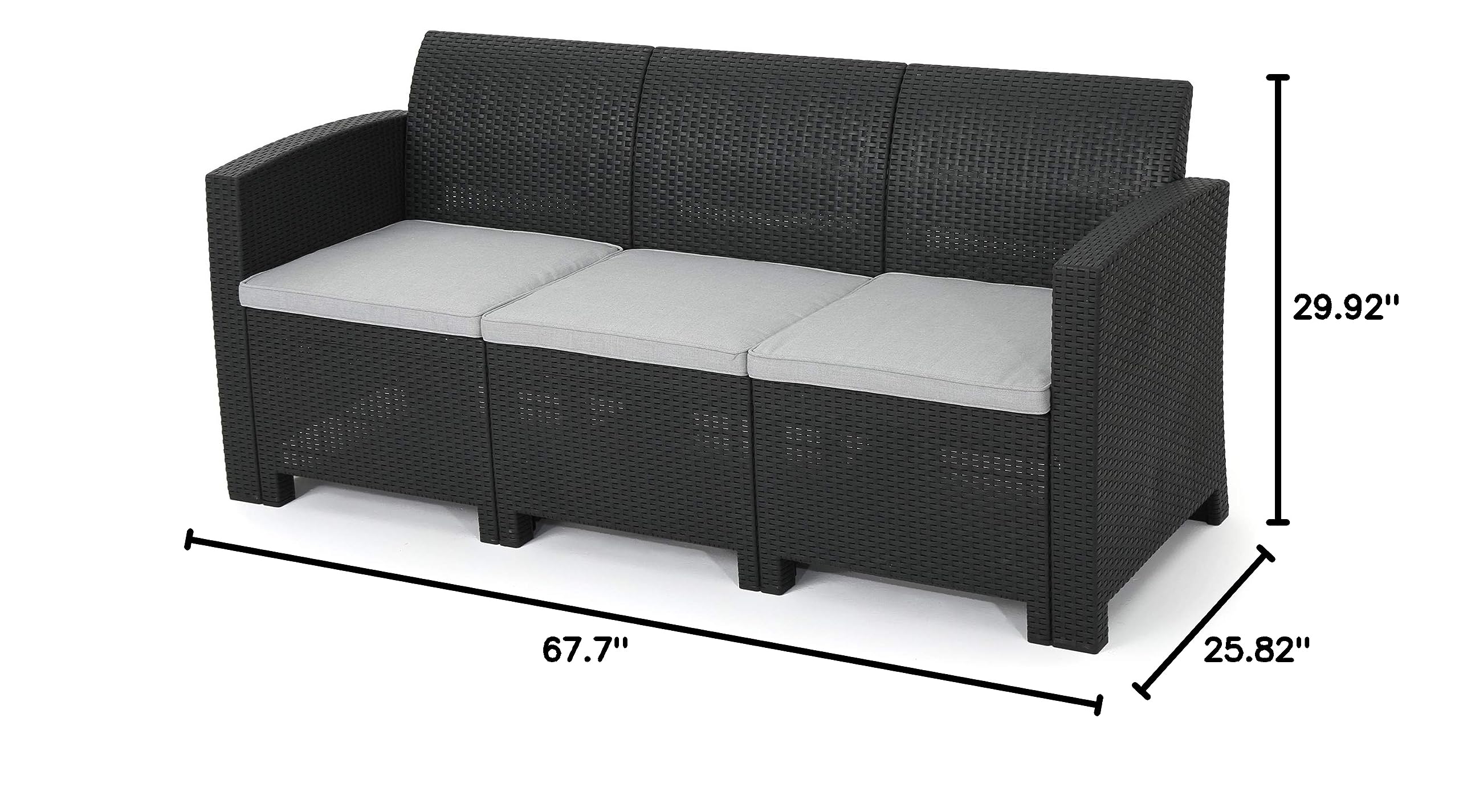 Christopher Knight Home St. Lucia Outdoor 3-Seater Faux Wicker Rattan Style Sofa with Water-Resistant Cushions in Charcoal & Light Grey - Perfect for Patio, Garden, Poolside, and Backyard Relaxation