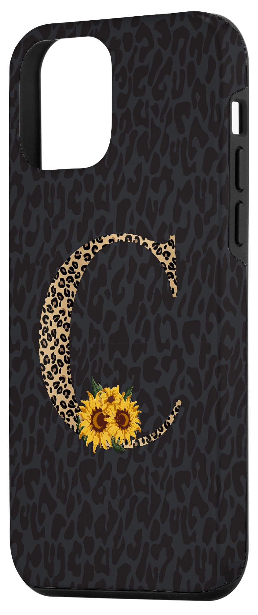 iPhone 12 Mini Case - Leopard Cheetah Animal Print with Sunflower & Monogram Letter C Design | Protective Phone Cover for Women, Fashion Accessory for Daily Use & Travel