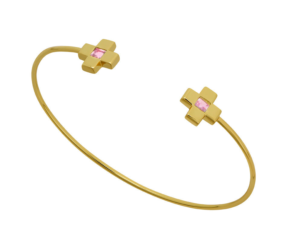 Goldbug Collection Pink Cubic Zirconia Cross Bangle Bracelet - Elegant Jewelry for Women, Perfect for Gifts, Parties & Everyday Wear