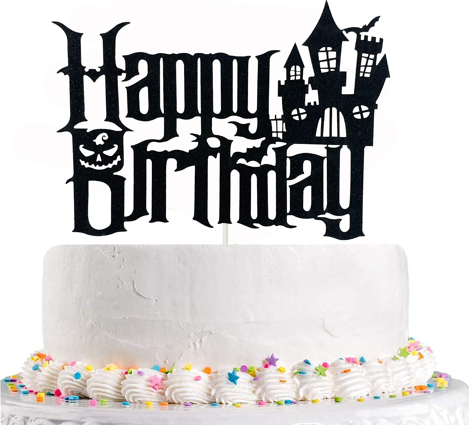 Halloween Birthday Cake Topper - Spooky Bats, Ghosts & Haunted House Decorations for Kids Party | Black Cartoon Cake Decor for Halloween Celebrations & Birthday Parties