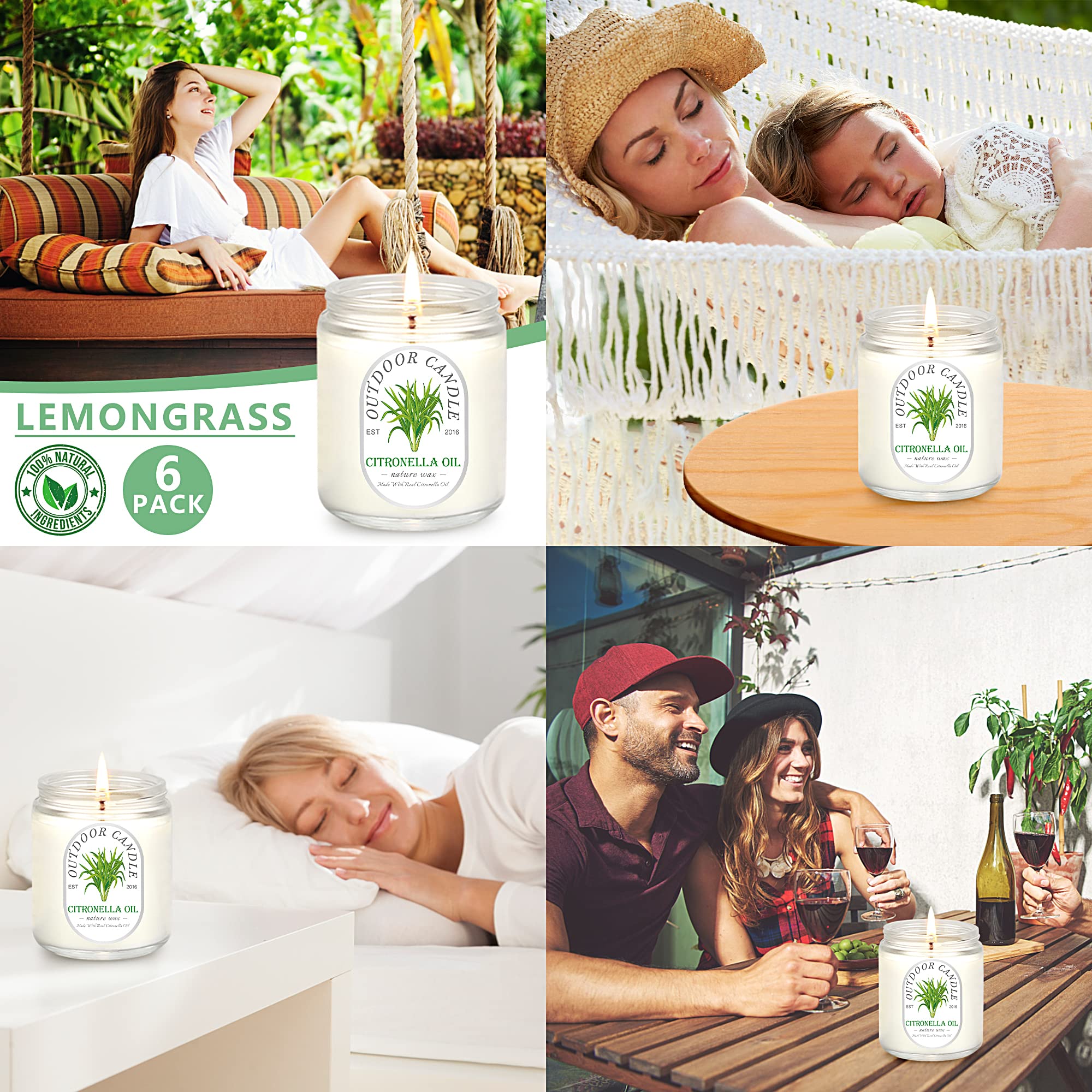 6-Pack Citronella Candles - 7.1oz Soy Wax for Outdoor & Indoor Use - 270 Hours Burn Time - Perfect for Garden, Patio & Balcony