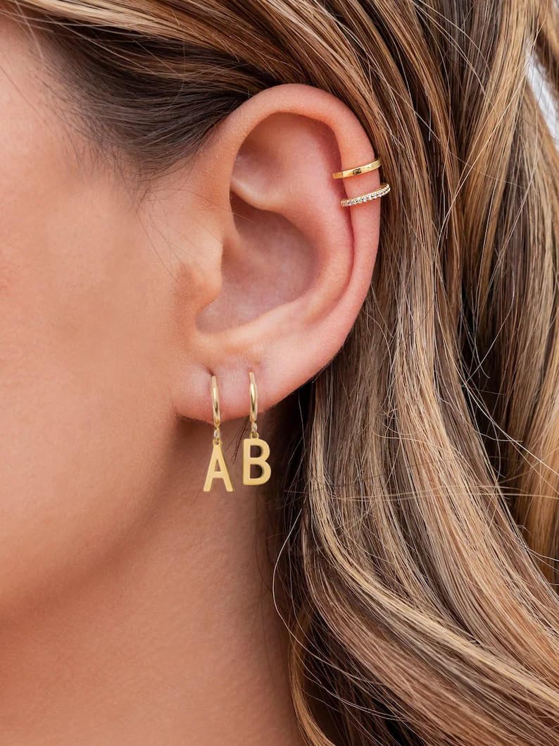 14K Gold Plated Initial Earrings for Women - Dainty Dangle Hoop Letter Earrings - Perfect for Everyday Wear, Gifts & Special Occasions