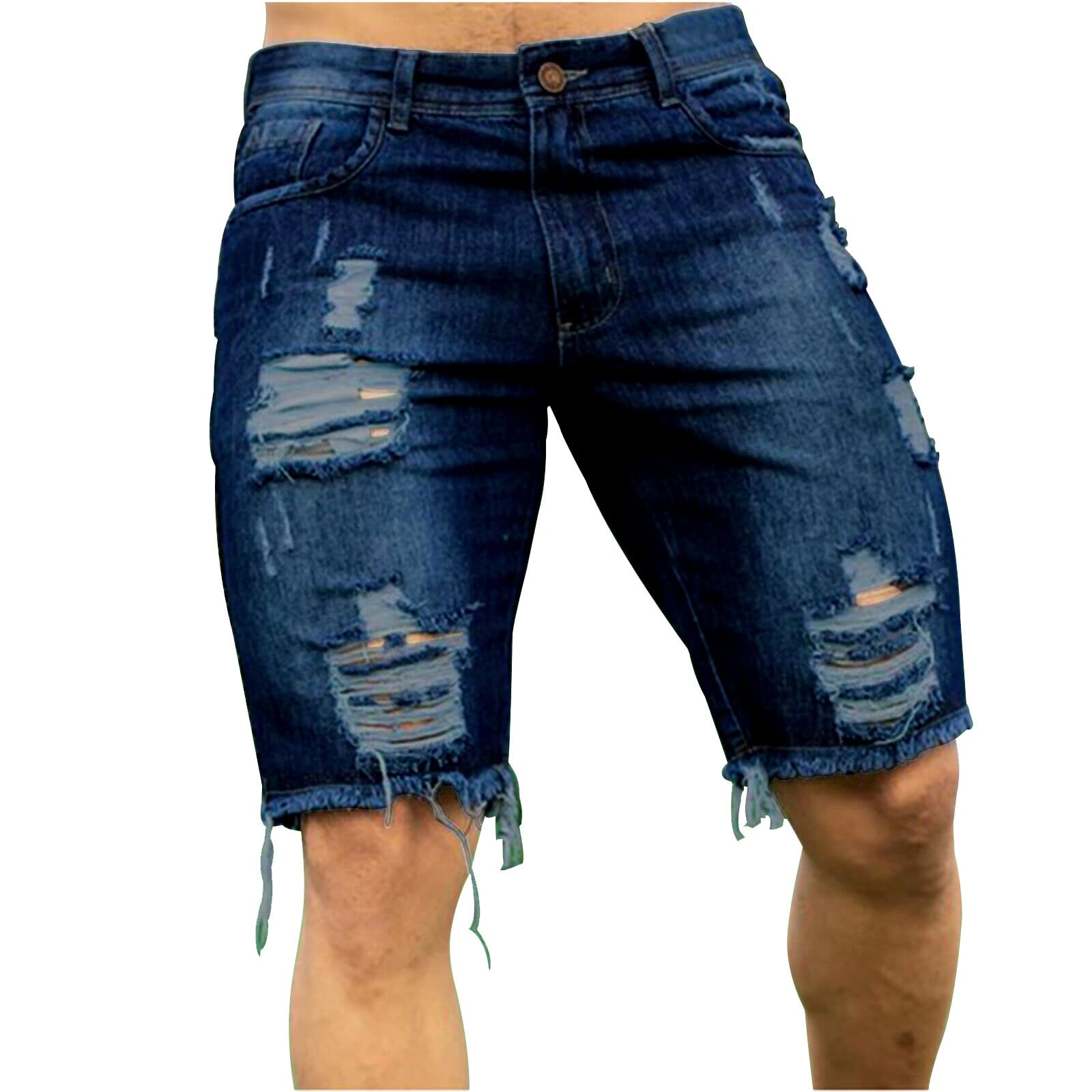 Men's Ripped Stretch Denim Shorts - Classic Fit Washed Cut-Off Jeans Trunks for Casual Wear | Perfect for Summer Outfits, Beach Parties & Street Style Fashion