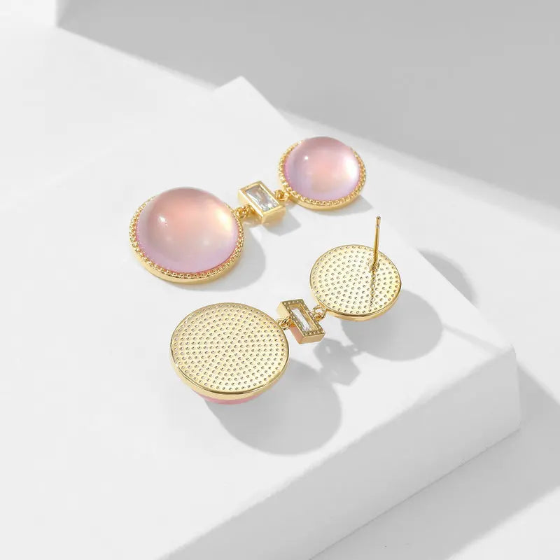 Stylish Geometric Opal Stud Earrings for Women - Minimalist French Design Round Earrings - Perfect for Everyday Wear, Office & Date Nights