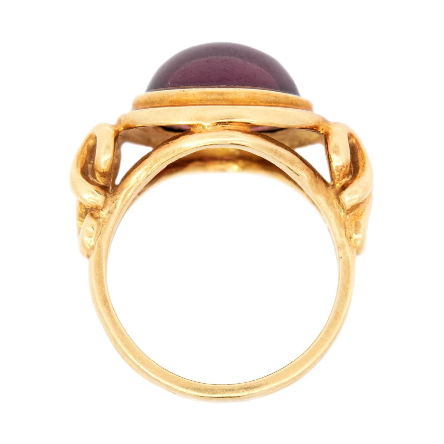 18k Gold Rhodolite Garnet Cabochon Ring - Vintage Estate Jewelry for Women, Perfect for Weddings, Anniversaries & Special Occasions