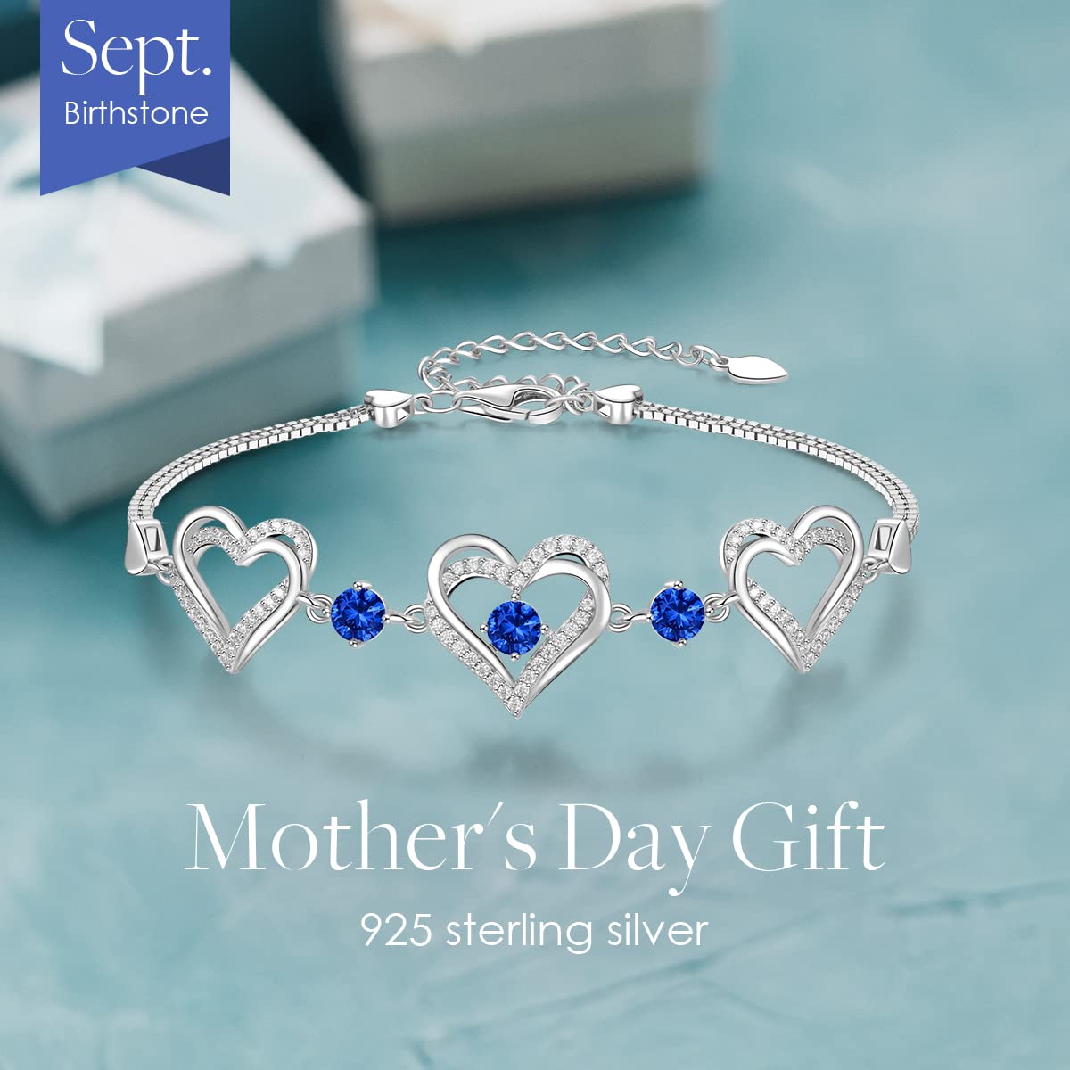 Forever Love Heart Charm Link Bracelet for Women - 925 Sterling Silver Birthstone Bracelet | Mother's Day, Anniversary, Christmas & Birthday Jewelry Gift for Wife, Girlfriend & Her | Perfect for Date Nights, Weddings & Special Occasions
