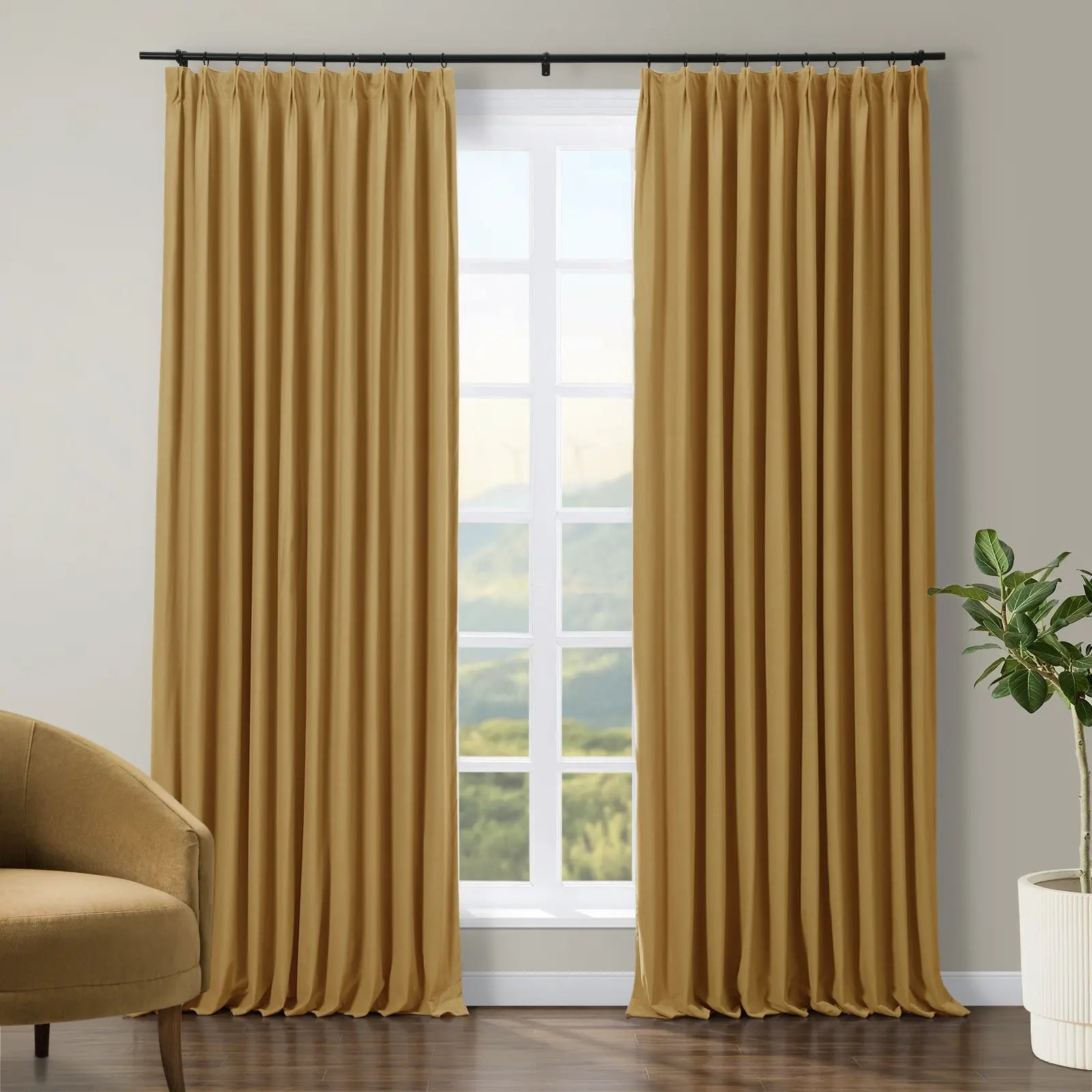 Premium Velvet Curtains - Blackout Thermal Insulated Pleated Drapes for Living Room & Bedroom - Soft Luxury Window Treatments for Home Decor & Noise Reduction