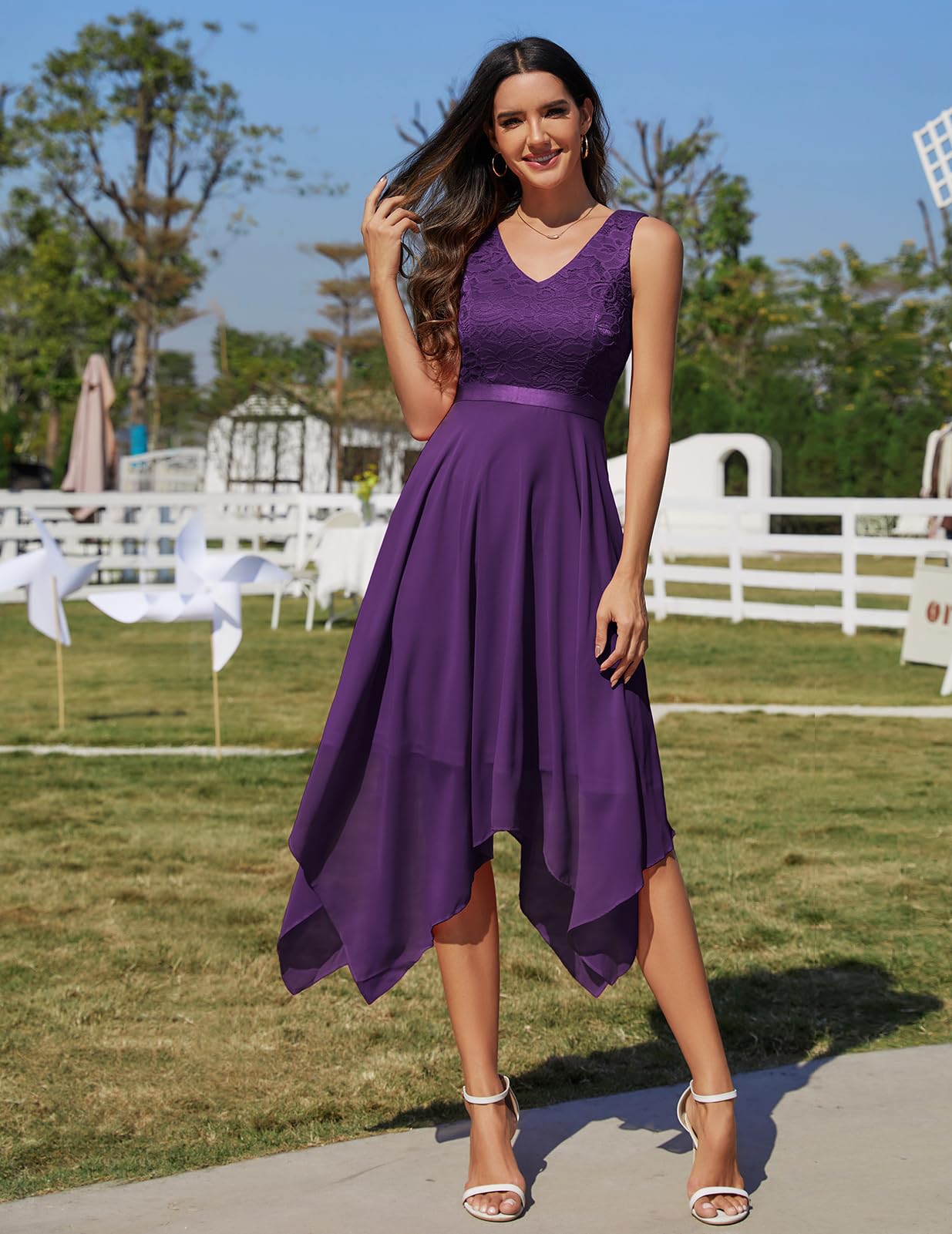 Meetjen Women's Elegant Lace Cocktail Party Dress 2025 - Handkerchief Hem Bridesmaid Prom Formal Gown for Wedding Guest | Perfect for Evening Events, Bridal Showers & Special Occasions