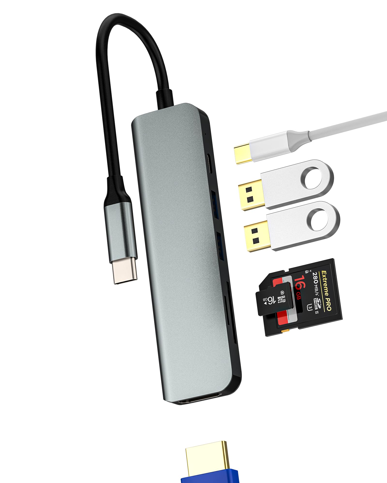 **iPhone 15 Pro Max & iPad USB-C Docking Station (6-in-1) – SD/Micro SD Card Reader, USB 3.0, HDMI, Type-C Fast Charger, DisplayPort – Multi-Port Hub for Work, Travel & Home Office**