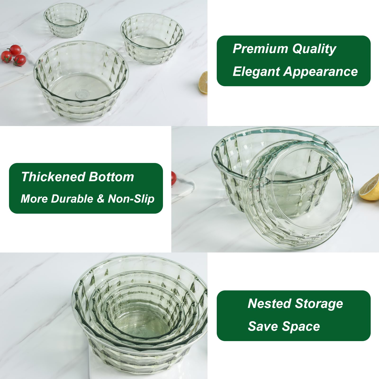 Taiuloo 3-Piece BPA-Free Plastic Salad Bowl Set with Lids & Handles - Microwave Safe Food Storage Containers for Meal Prep, Lunch, Picnics & Kitchen Organization (Pink)